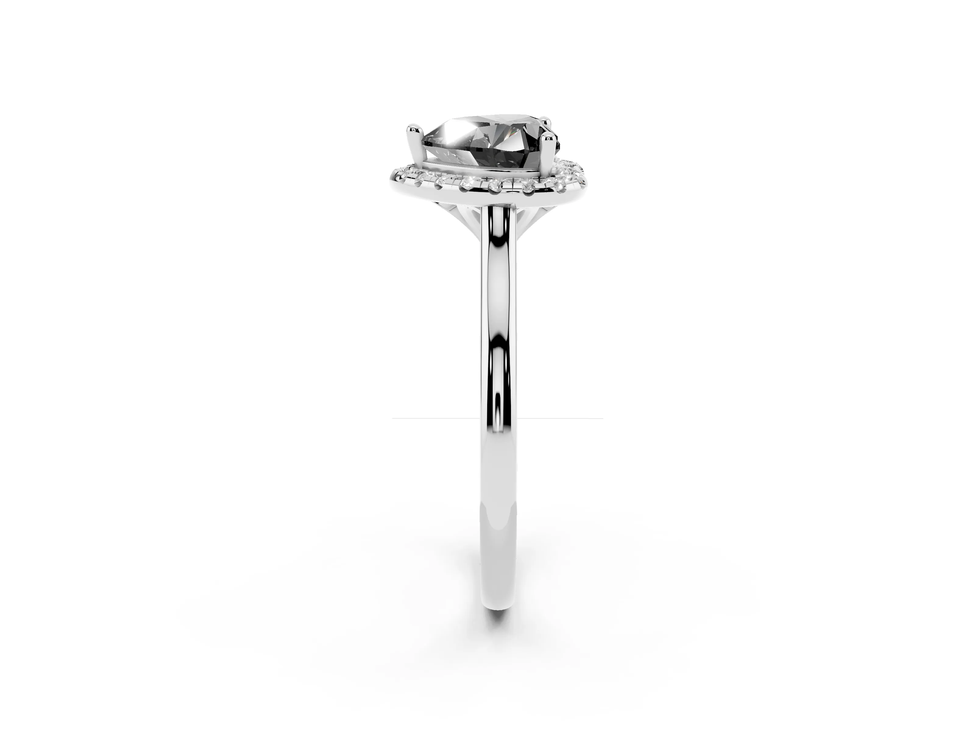 Fancy Black Heart Cut Diamond Halo Engagement Ring Set in White gold with Pavé Band and Rising Shoulders