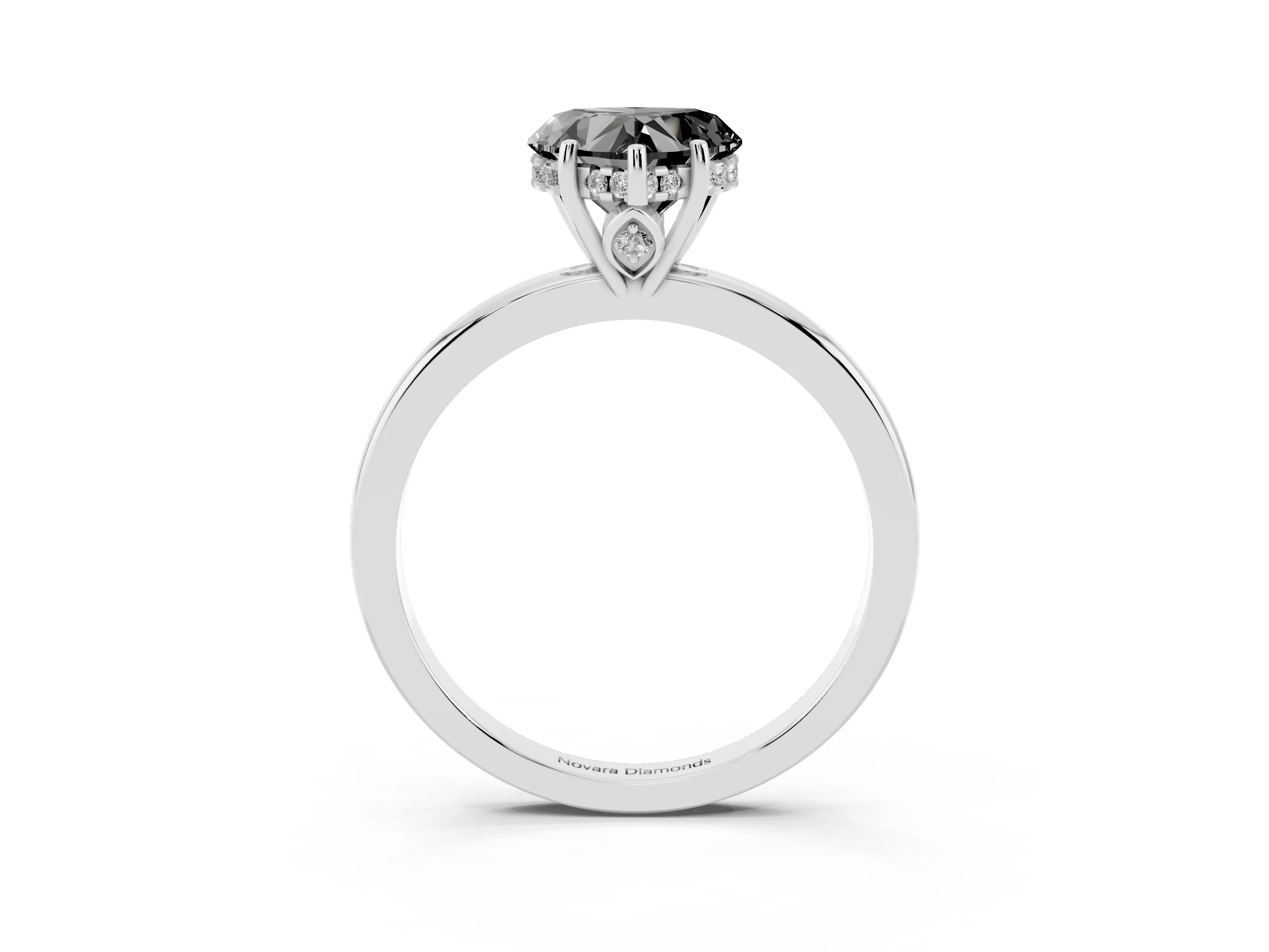 Fancy Black Heart Cut Diamond Solitaire Ring Set in Platinum with Plain Band and Prong Setting