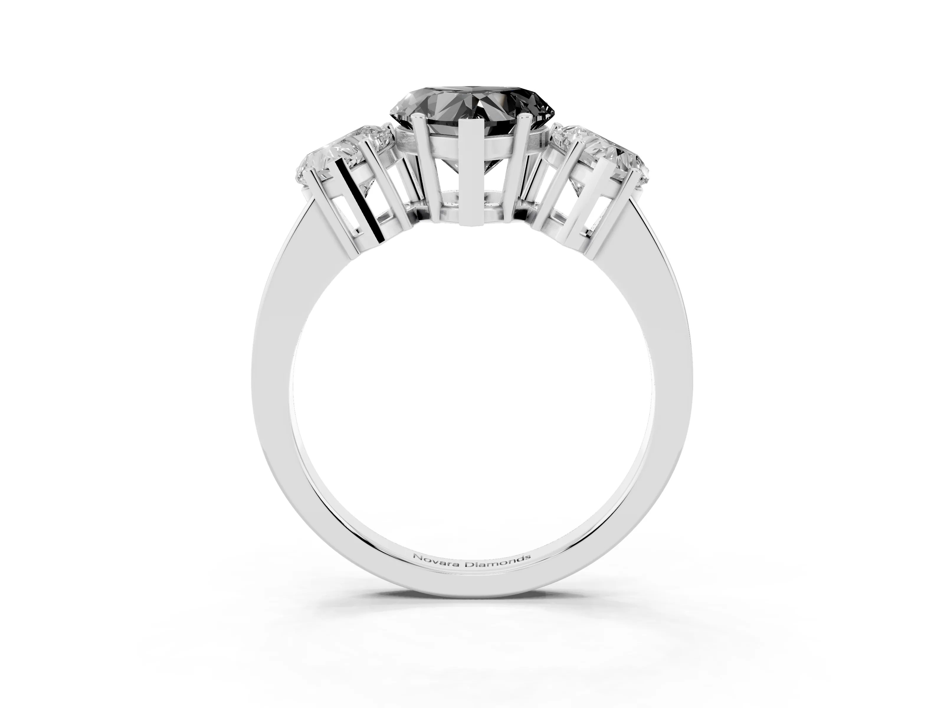 Fancy Black Heart Cut Diamond Three-Stone Engagement Ring Set in Silver with Flat Band