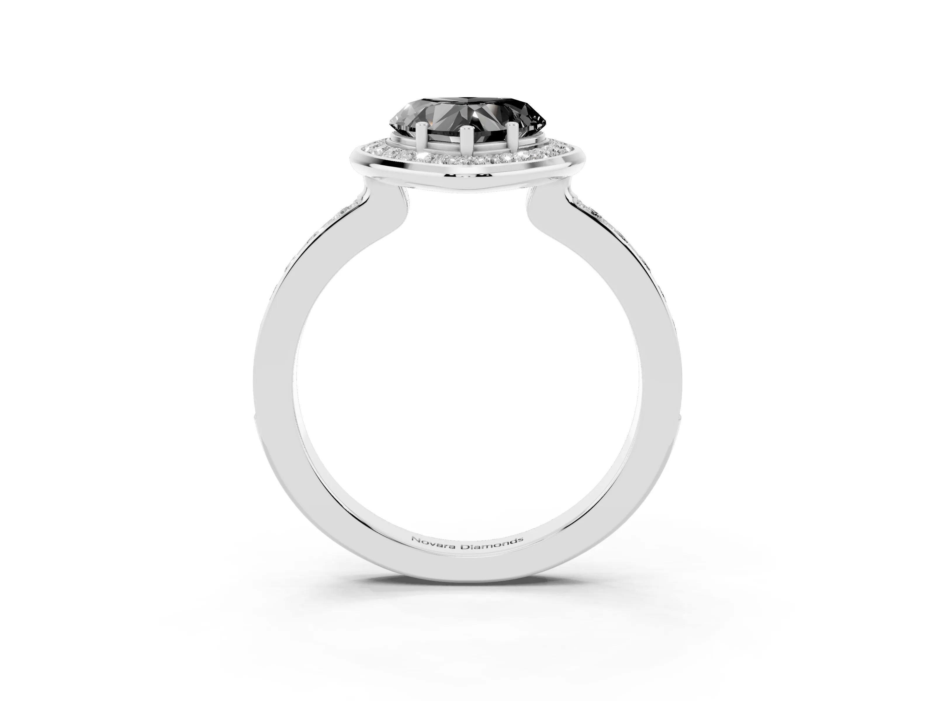 Fancy Black Heart Cut Diamond Halo Ring Set in Silver with Bezel Frame and Pavé Band