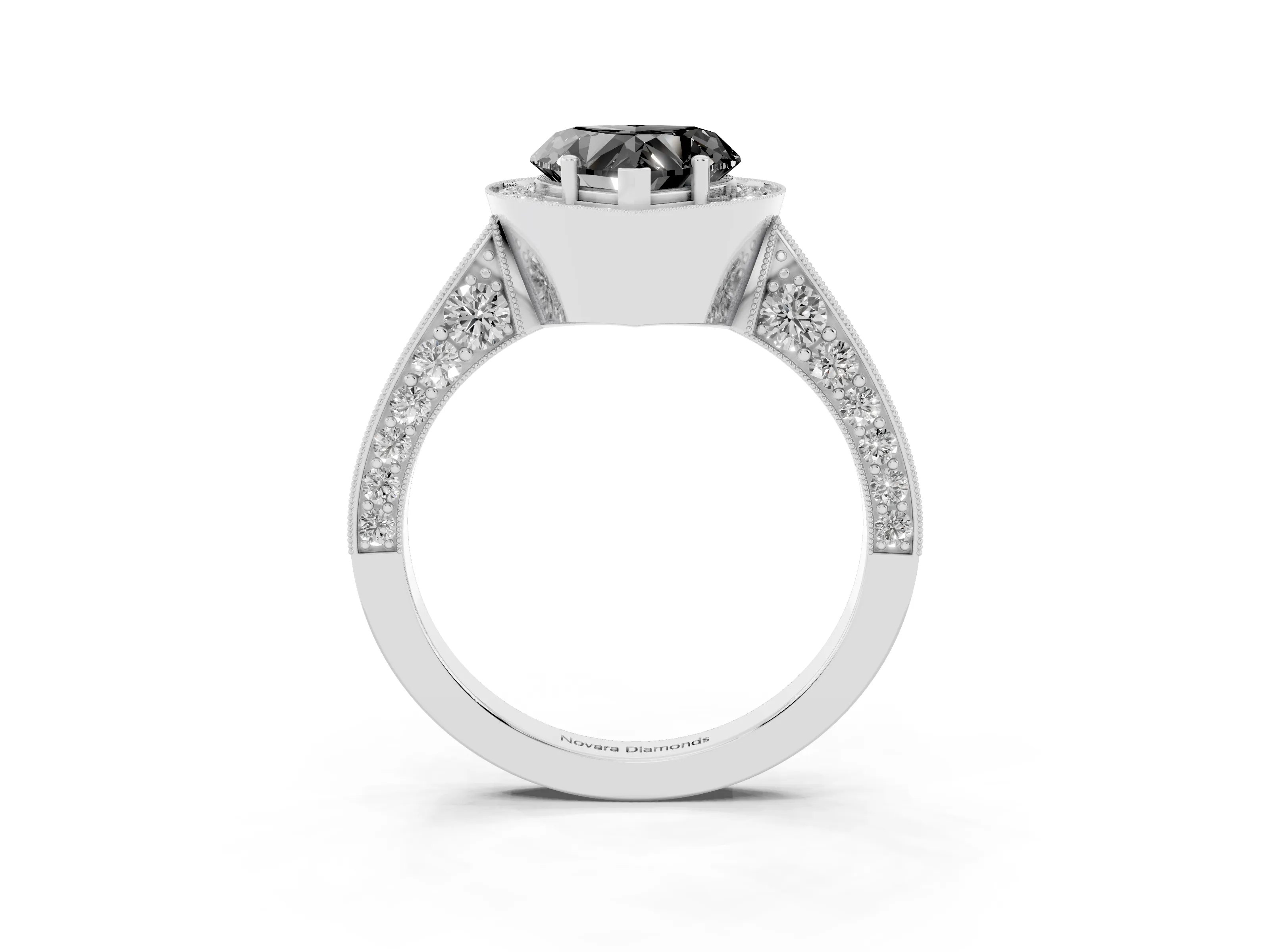 Fancy Black Heart Cut Diamond Halo Engagement Ring Set in Silver with Accent Split Shank Band