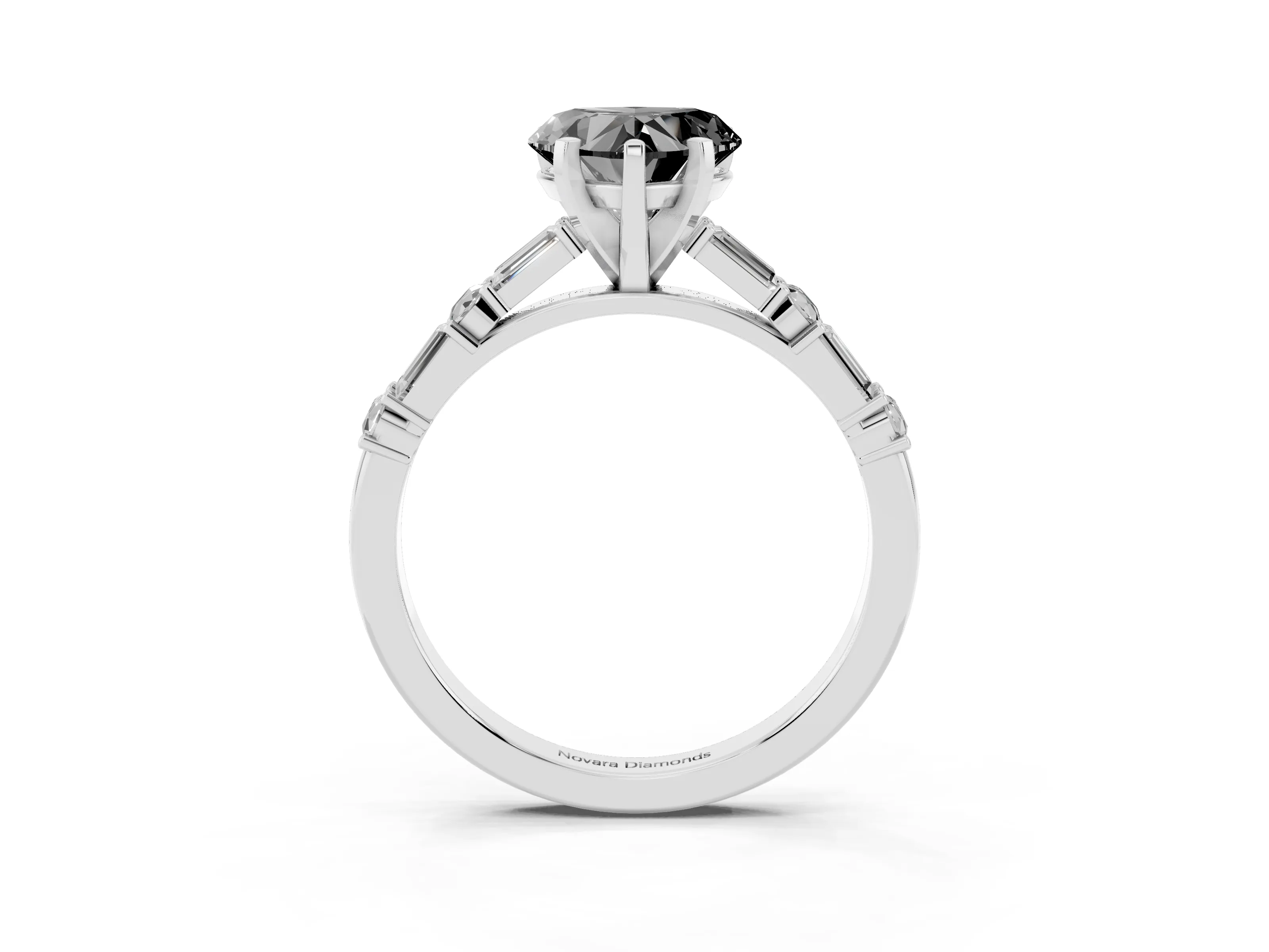 Fancy Black Heart Cut Diamond Solitaire Set in Silver with Side Baguettes and Channel Set Band