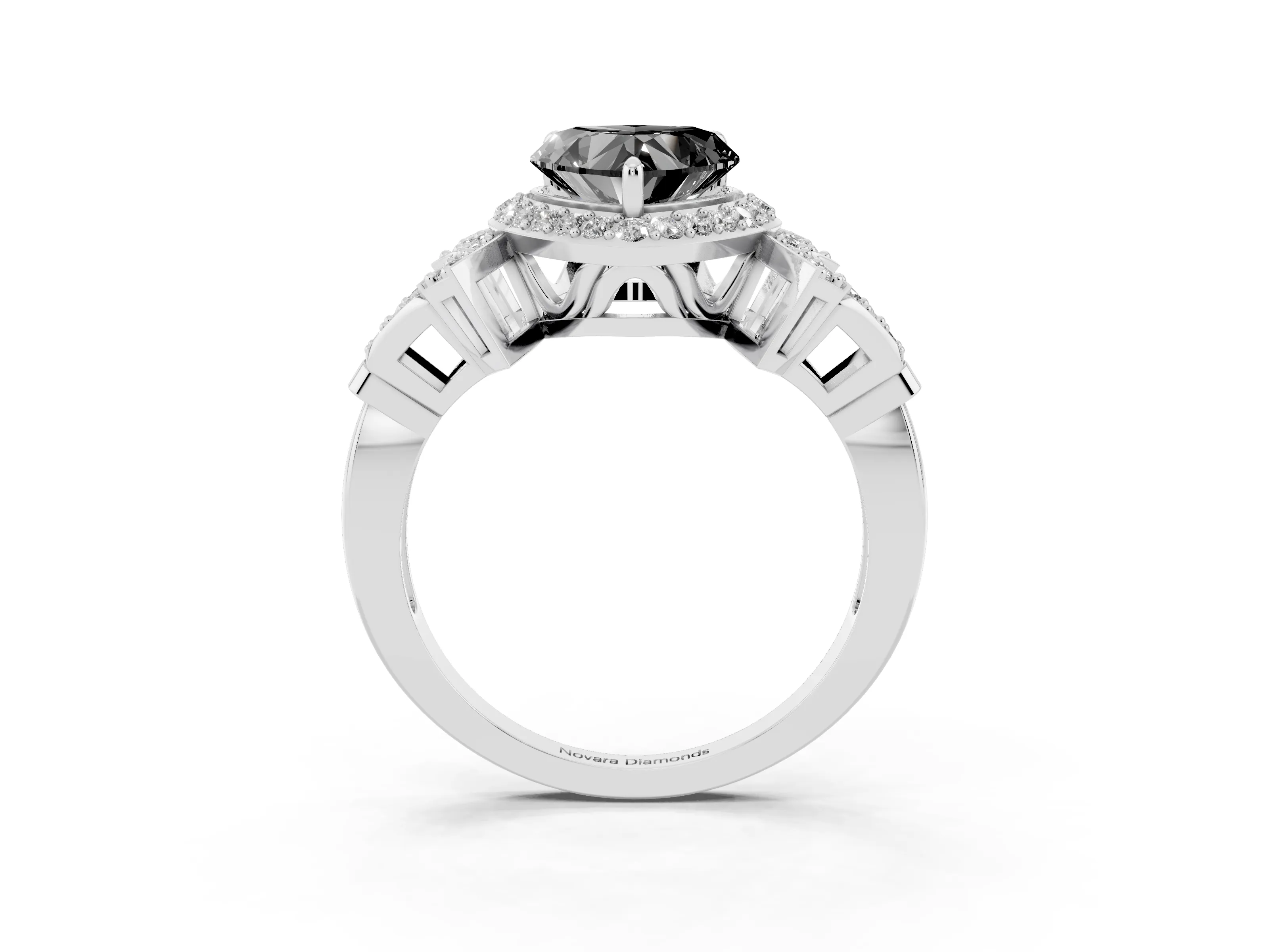 Fancy Black Heart Cut Diamond Halo Engagement Ring Set in White gold with Accent Stone Split Shank