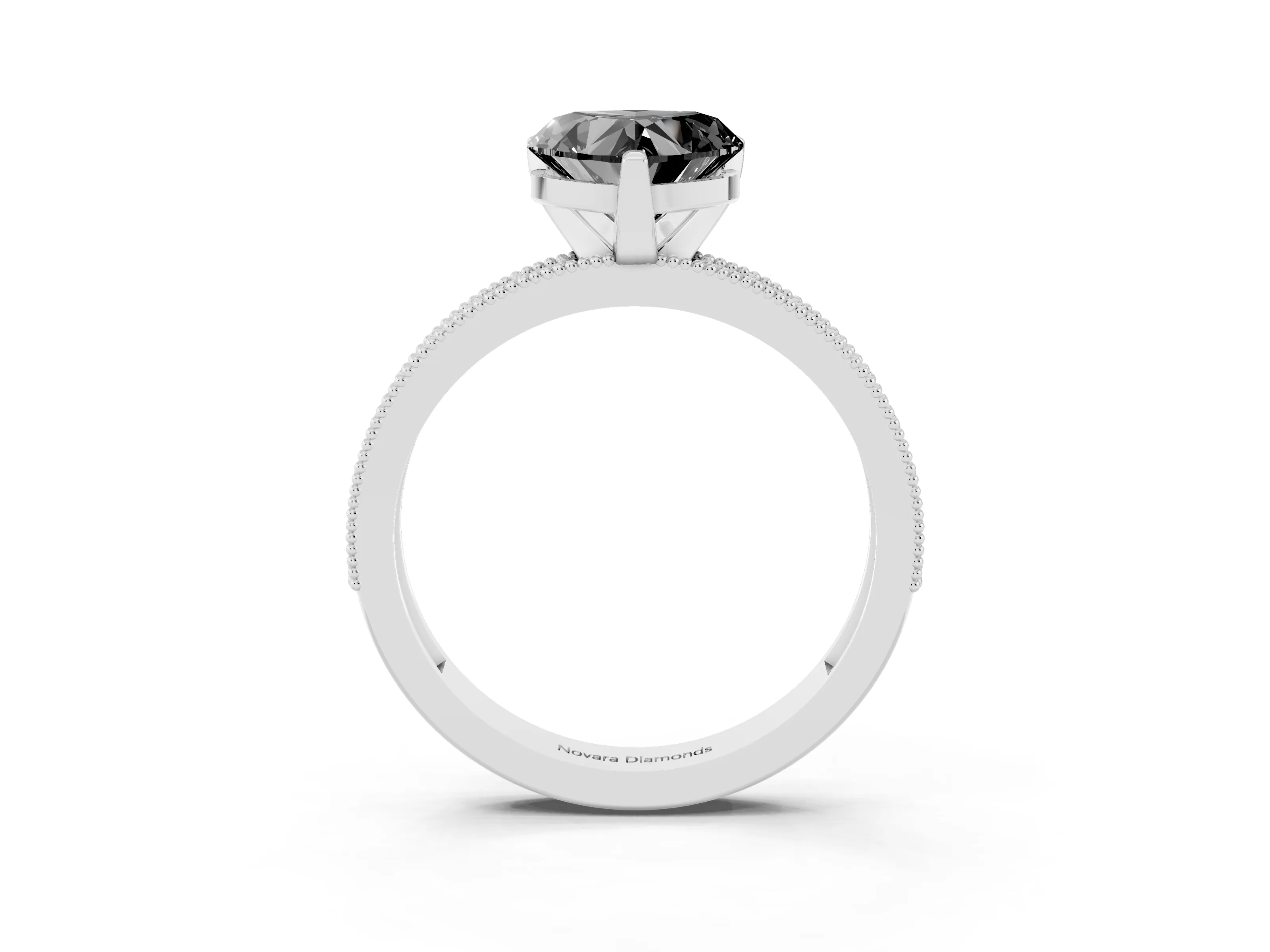 Fancy Black Heart Cut Diamond Milgrain Pavé Engagement Ring Set in Silver with Prong Setting