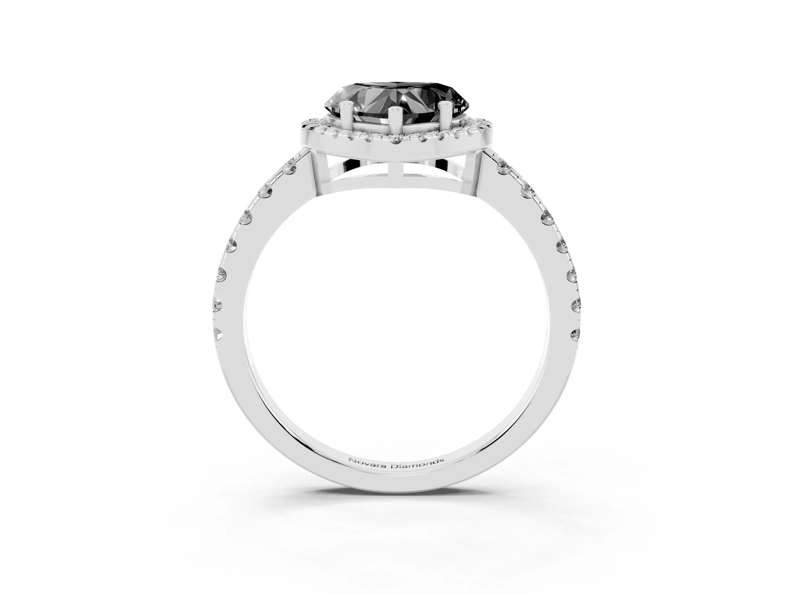 Fancy Black Heart Cut Diamond Halo Ring Set in Silver with Delicate Pavé Band and Prong Setting