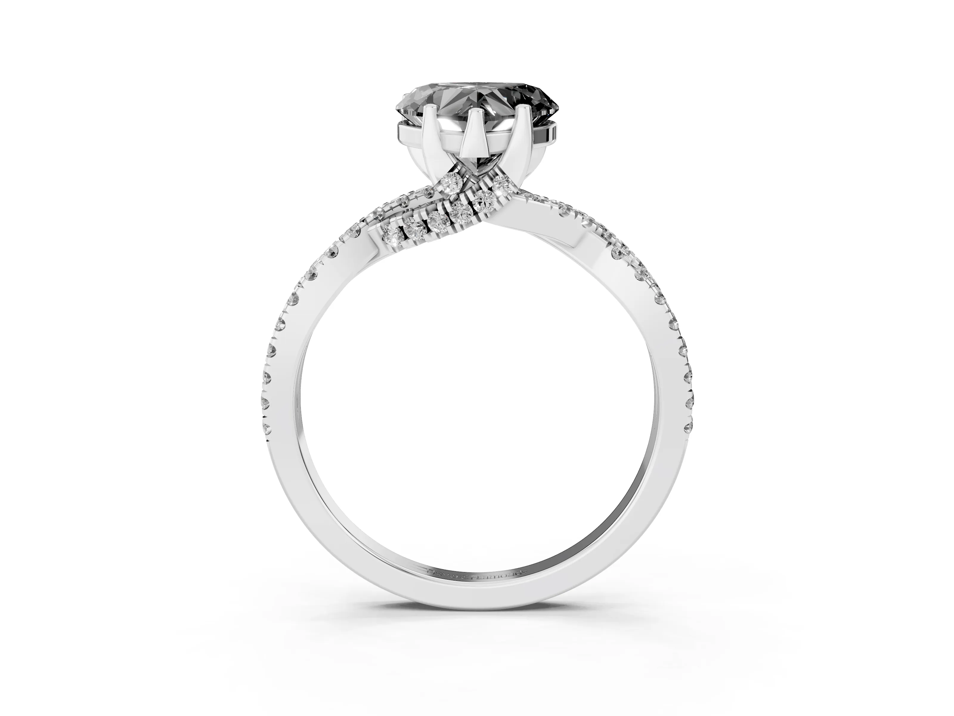 Fancy Black Heart Cut Diamond Twist Pavé Solitaire Engagement Ring Set in Silver with Prong Setting