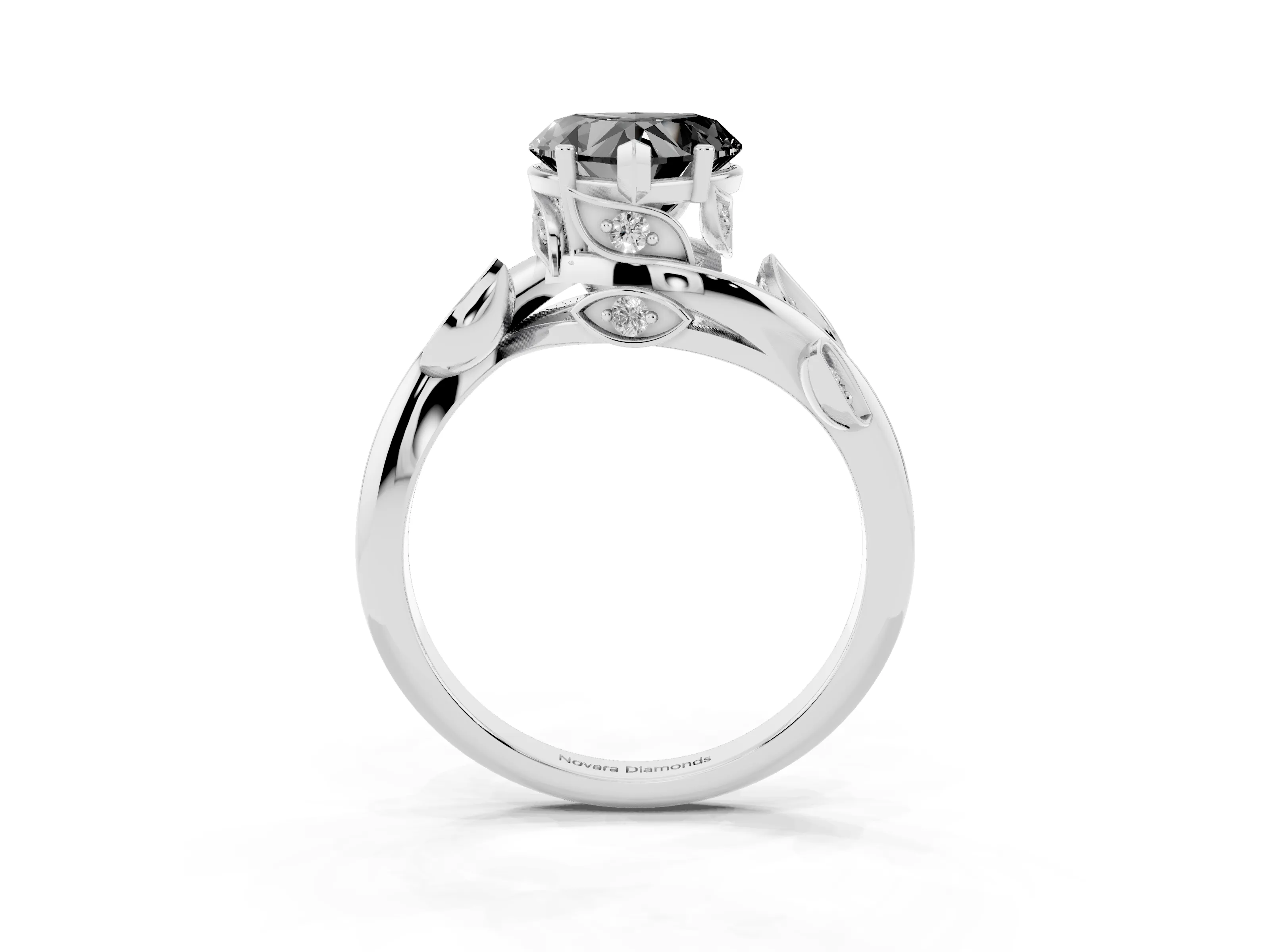 Fancy Black Heart Cut Diamond Solitaire Twist Engagement Ring Set in Platinum with Pavé Leaf Accents