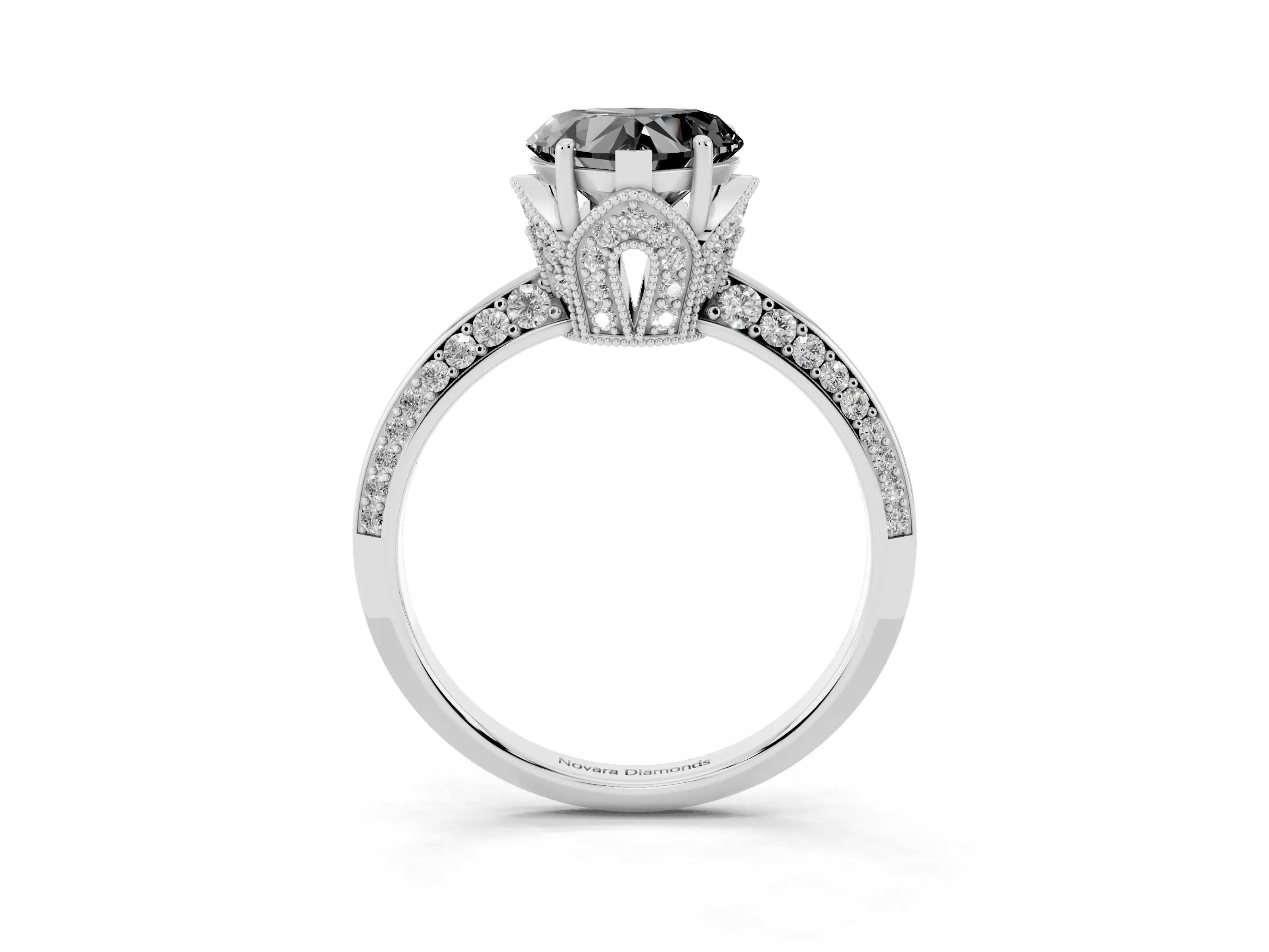 Fancy Black Heart Cut Diamond Solitaire Engagement Ring Set in Silver with Pavé Split Shank and Prong Setting