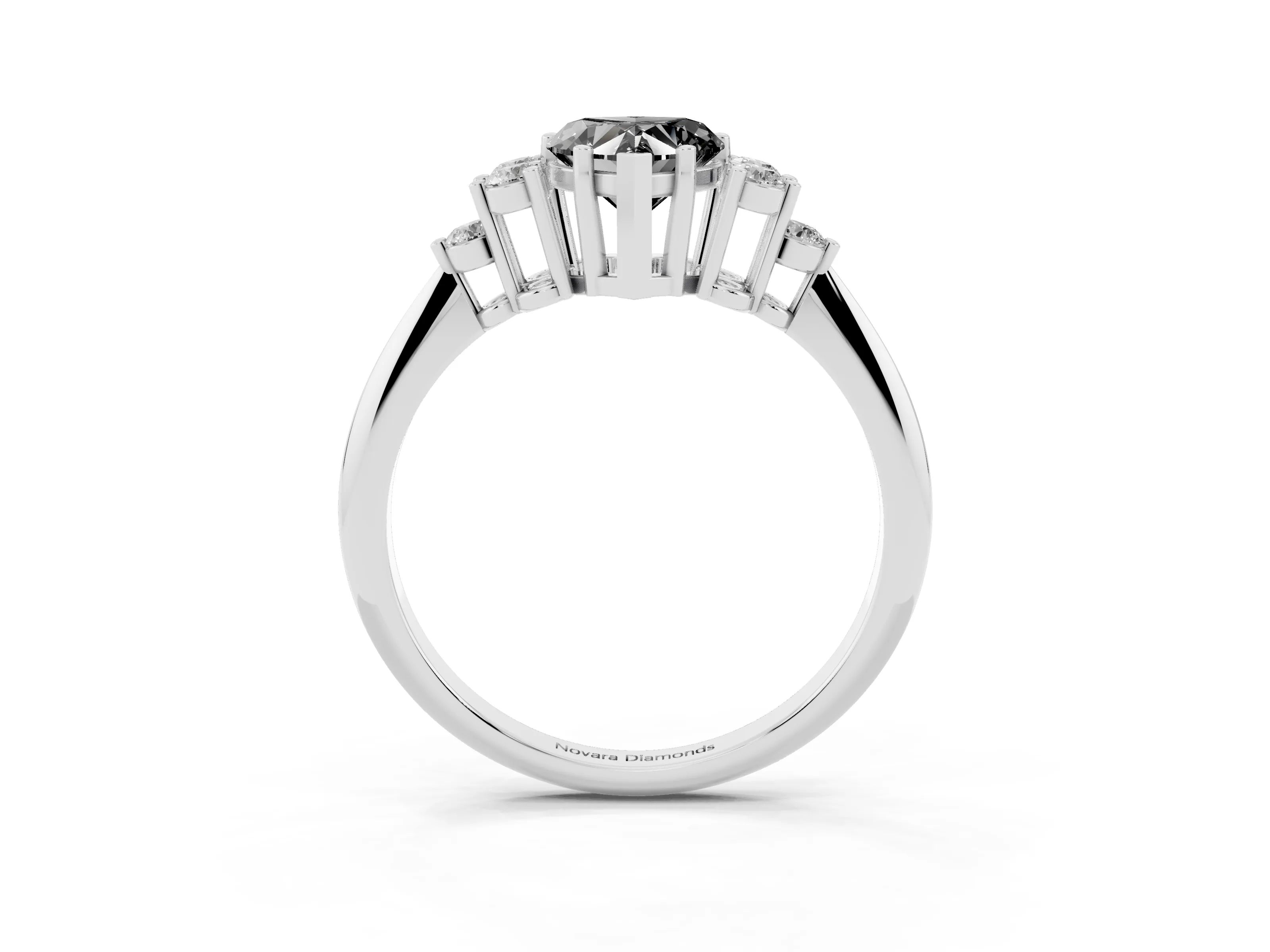 Fancy Black Heart Cut Diamond Cluster Ring Set in Silver with Plain Band and Prong Setting