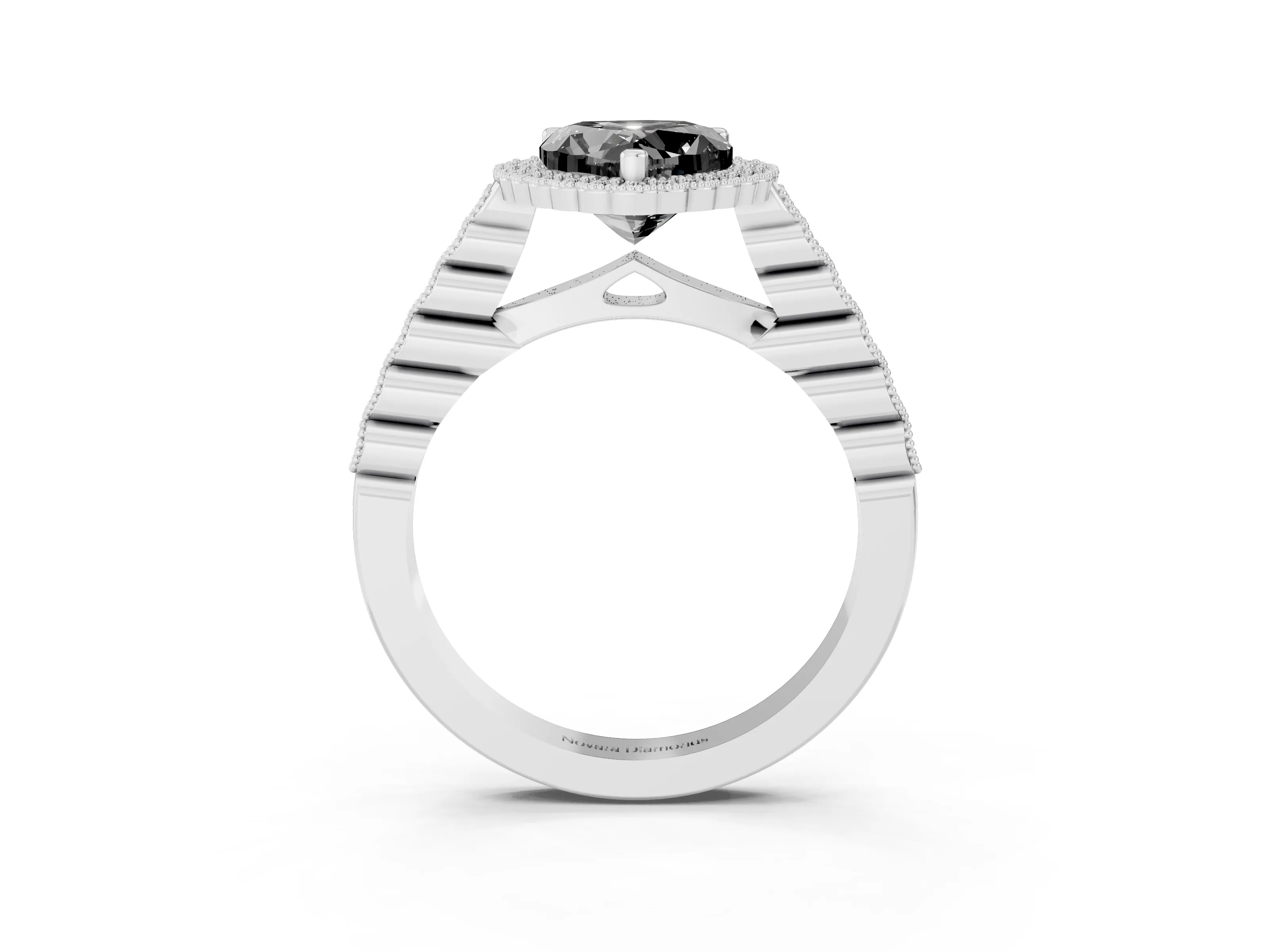 Fancy Black Heart Cut Diamond Halo Ring Set in Platinum with Pavé Milgrain Band
