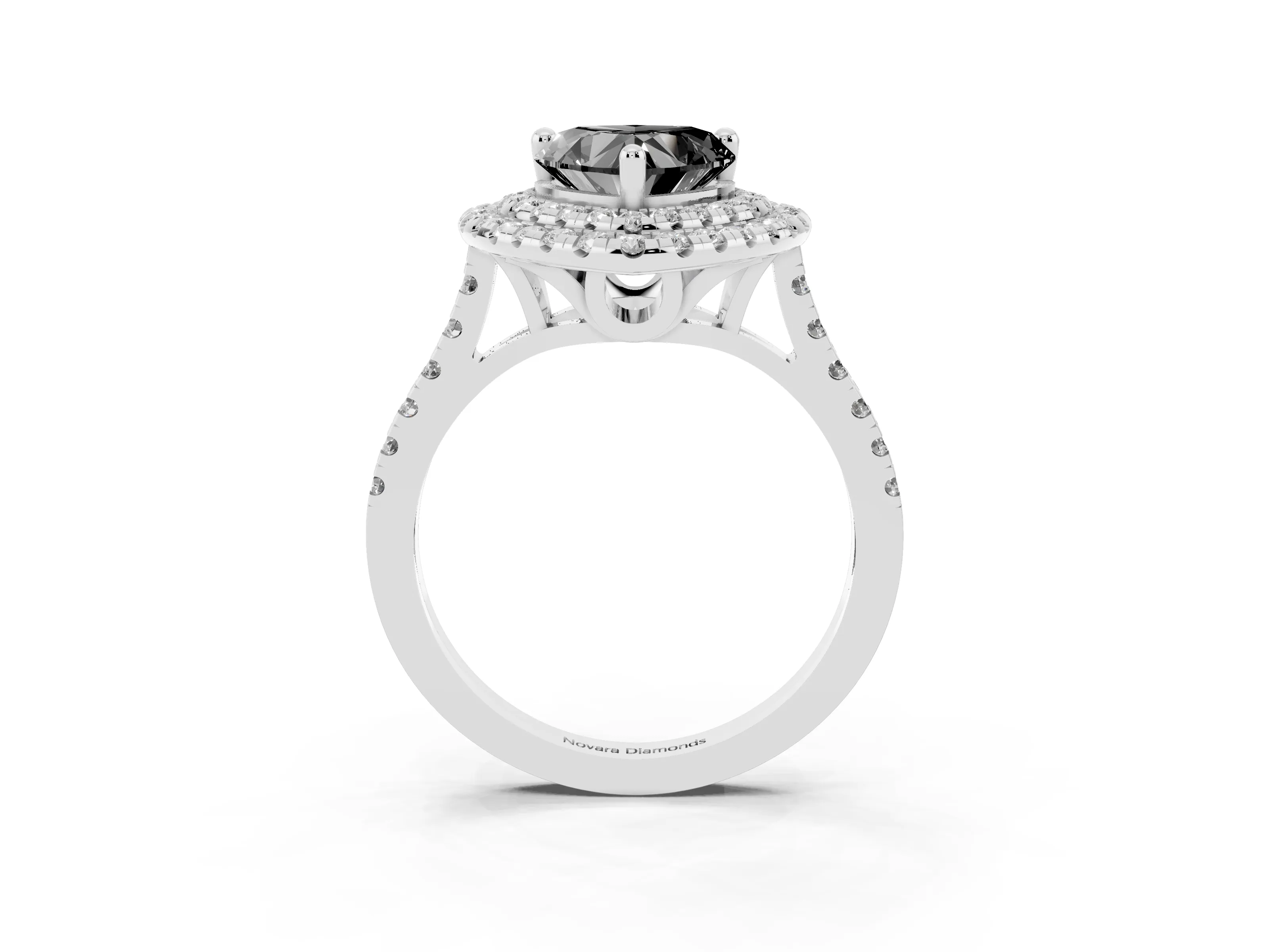 Fancy Black Heart Cut Diamond Double Halo Statement Ring Set in Silver with Pavé Band
