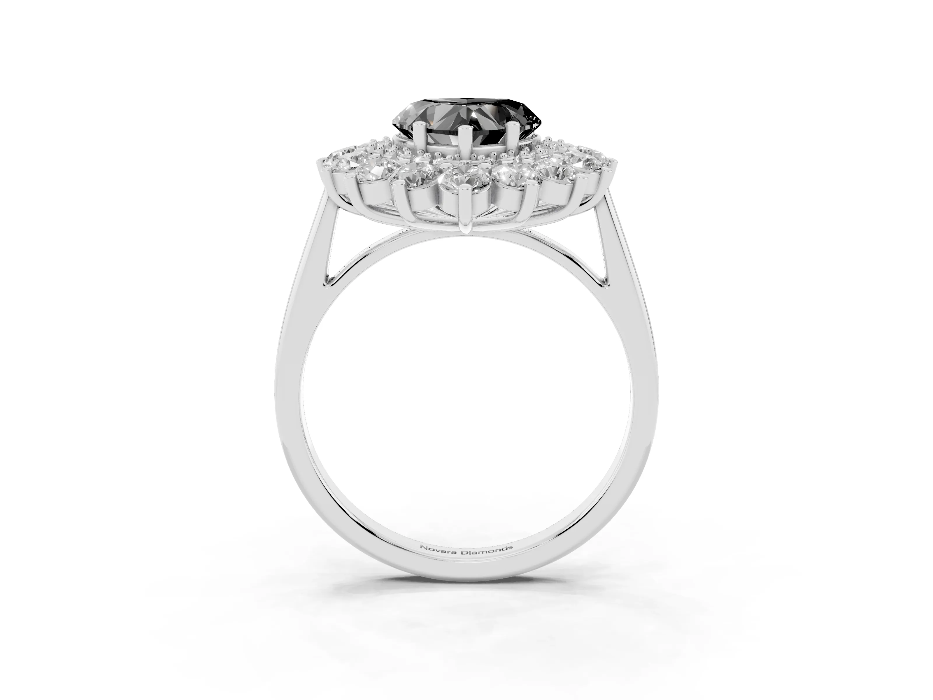 Fancy Black Heart Cut Diamond Floral Double Halo Ring Set in Silver with Round Petals