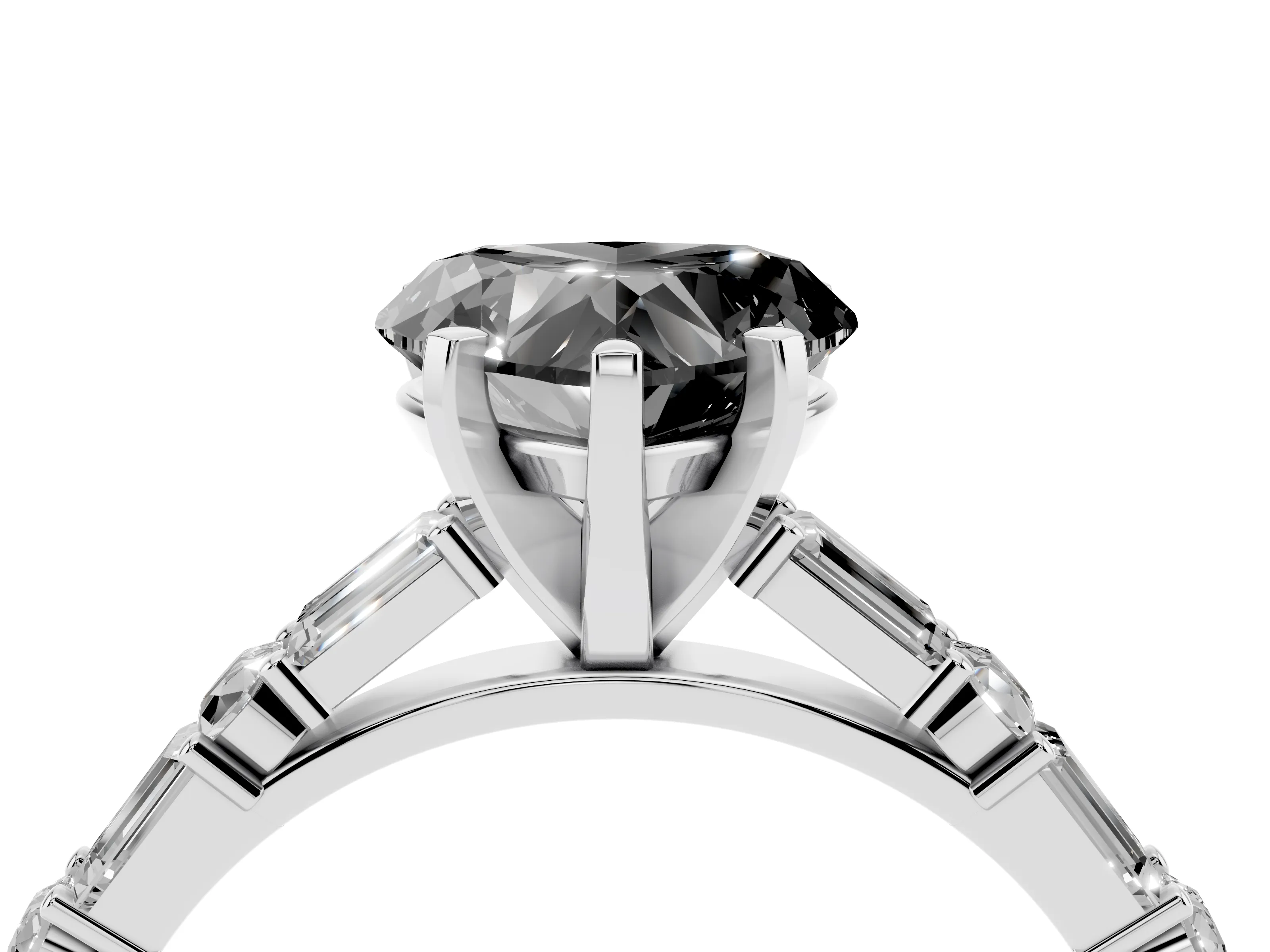 Fancy Black Heart Cut Diamond Solitaire Set in Silver with Side Baguettes and Channel Set Band