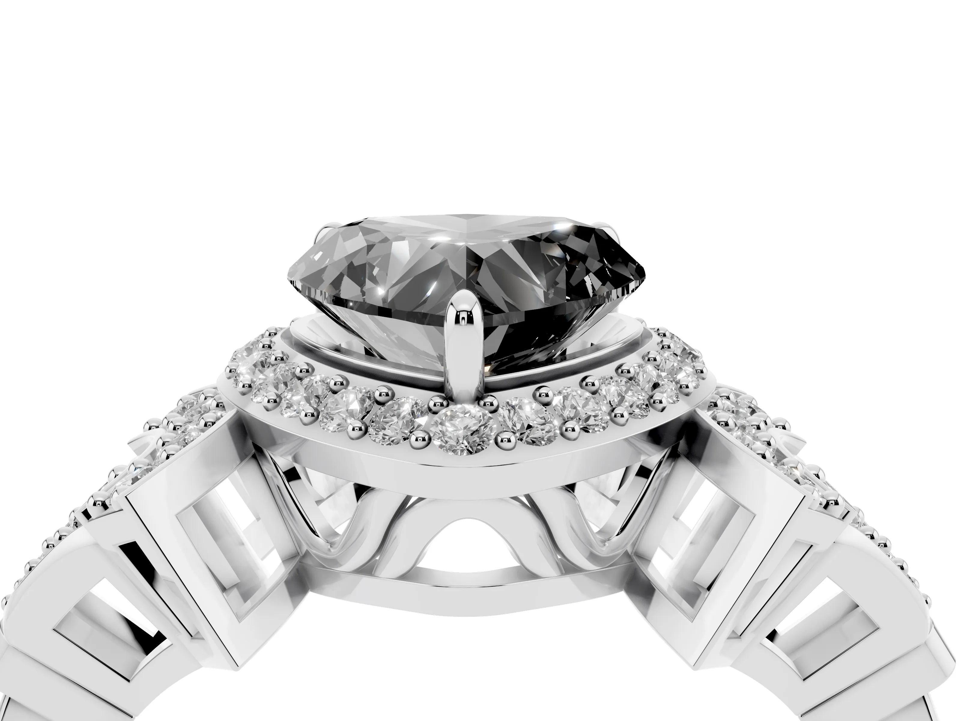 Fancy Black Heart Cut Diamond Halo Engagement Ring Set in White gold with Accent Stone Split Shank