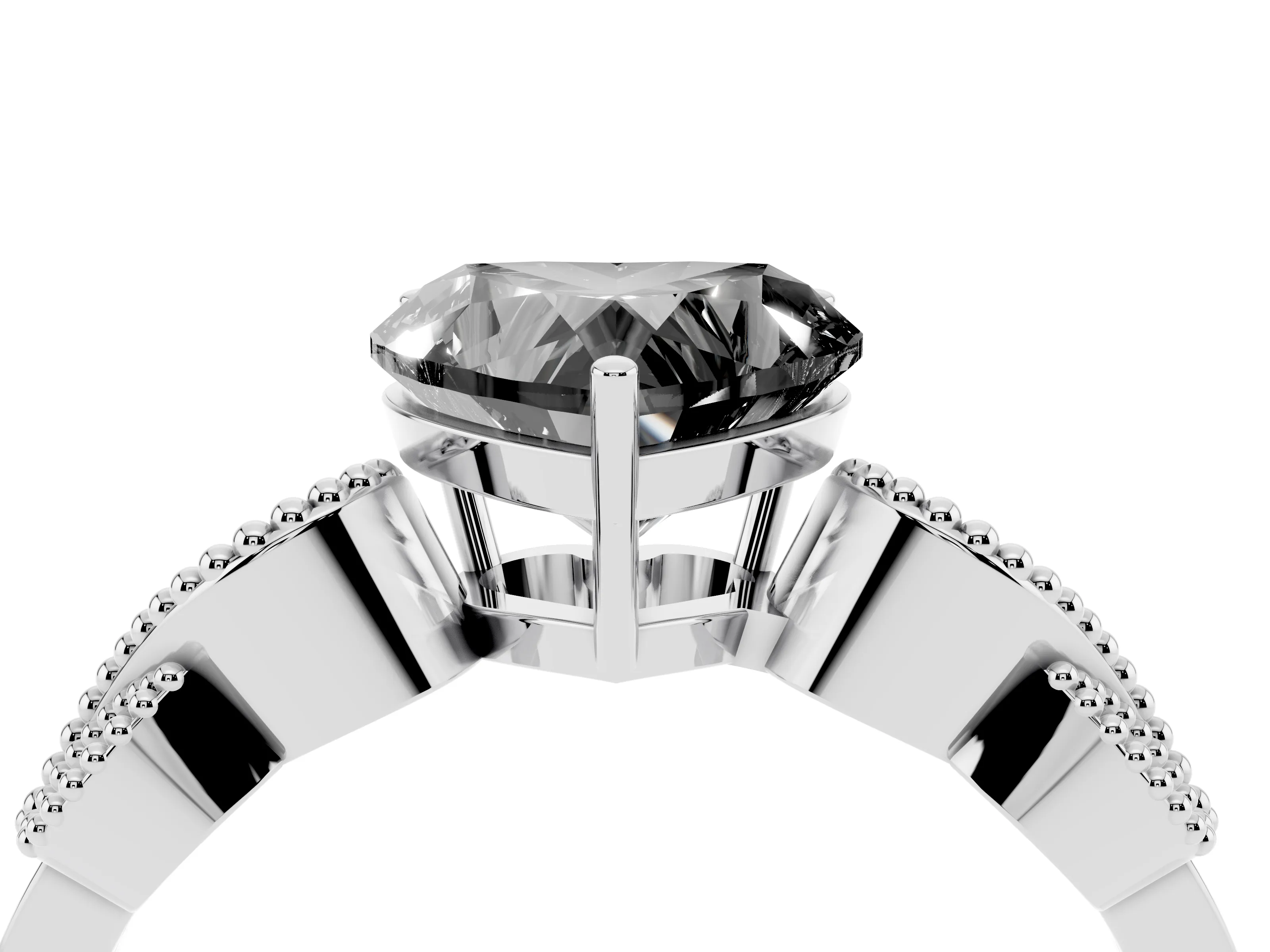 Fancy Black Heart Cut Diamond Milgrain Leaf Band Solitaire Ring Set in Silver with Accent Stones and Prong Setting