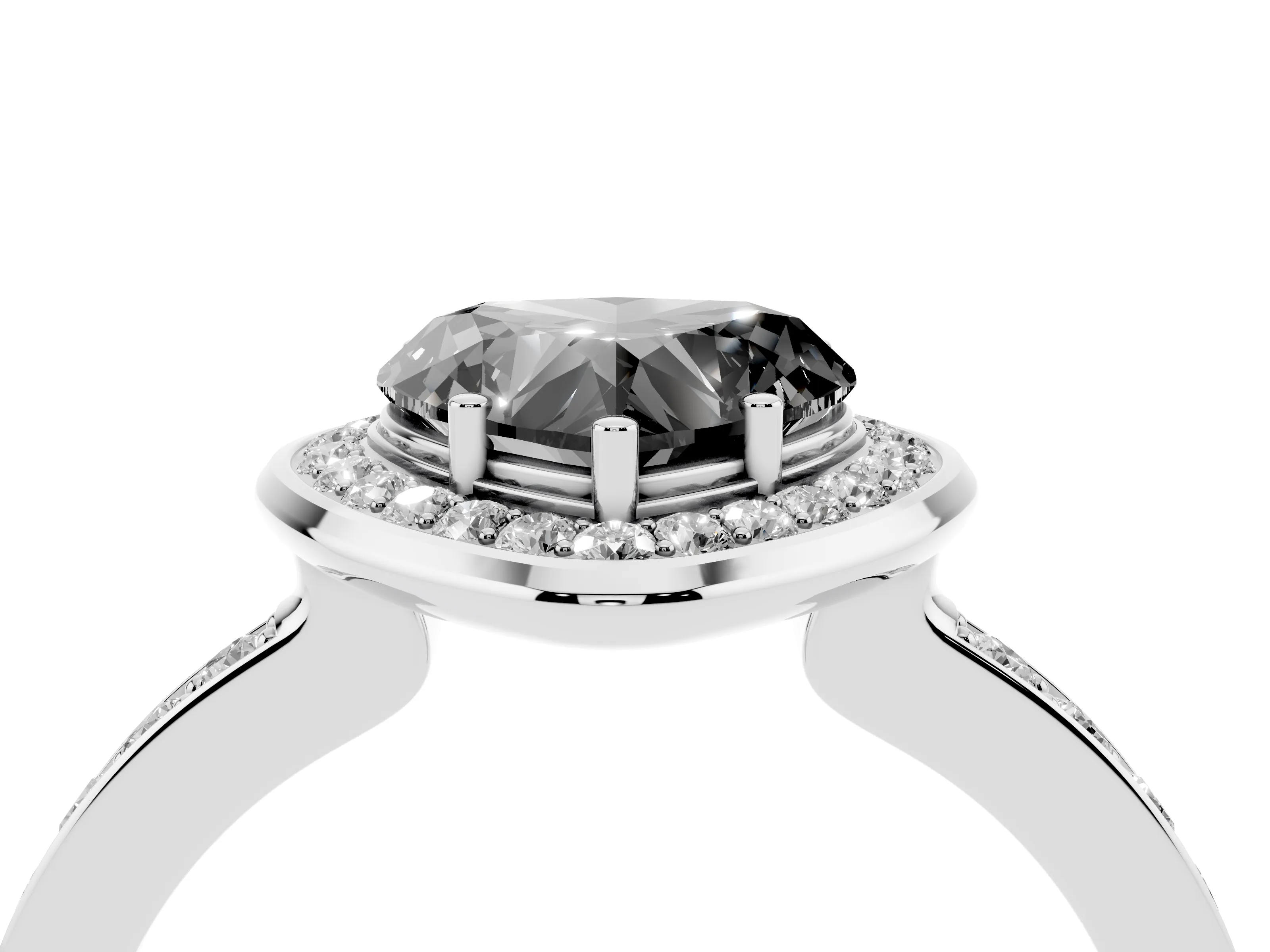 Fancy Black Heart Cut Diamond Halo Ring Set in Silver with Bezel Frame and Pavé Band
