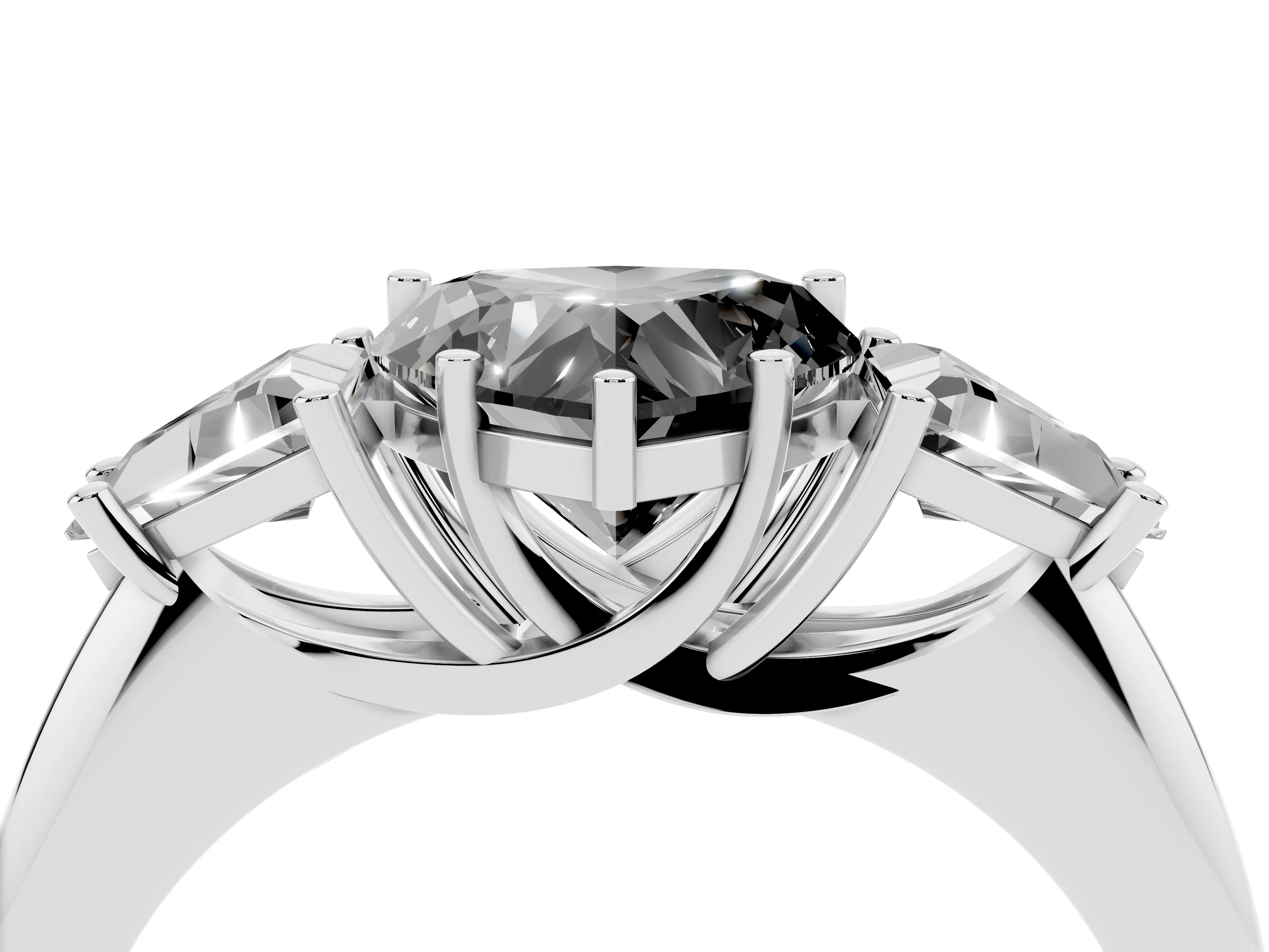 Fancy Black Heart Cut Diamond Three-Stone Engagement Ring Set in Silver with Trillion Side Stones