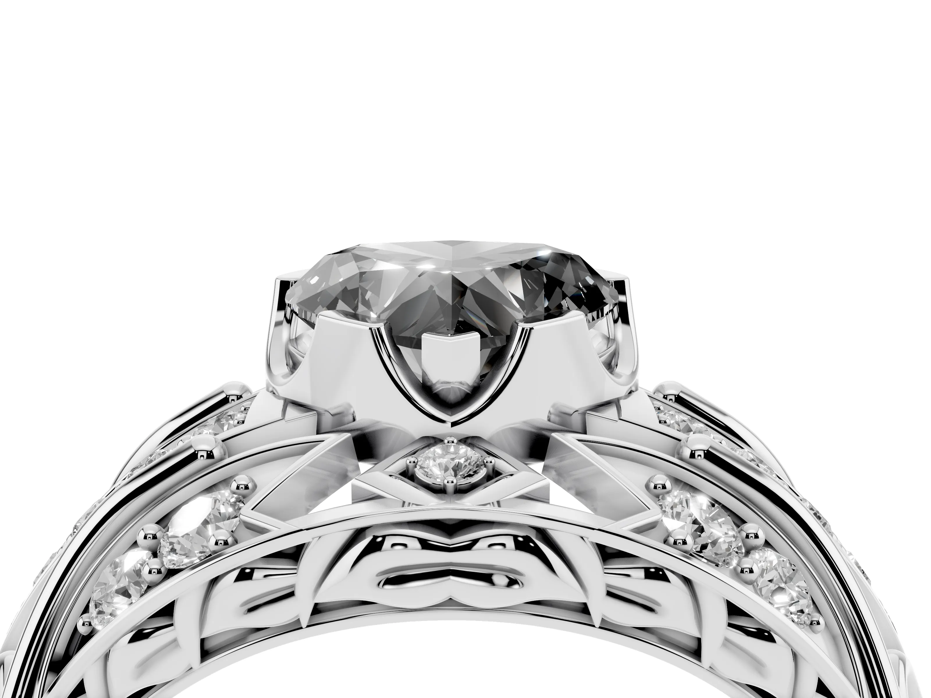 Fancy Black Heart Cut Diamond Art Deco Ring Set in Silver with Pavé Split Shank