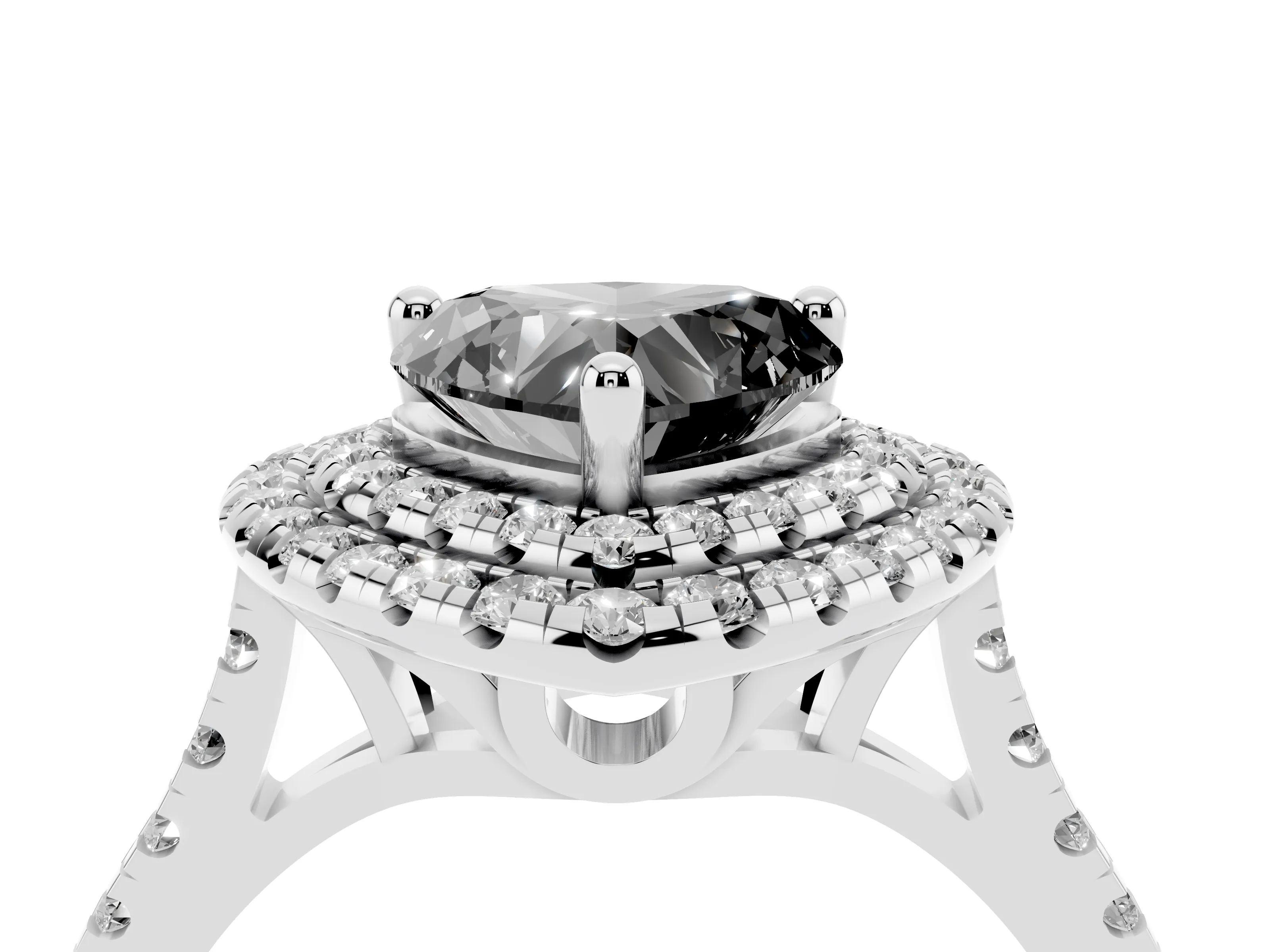 Fancy Black Heart Cut Diamond Double Halo Statement Ring Set in Silver with Pavé Band