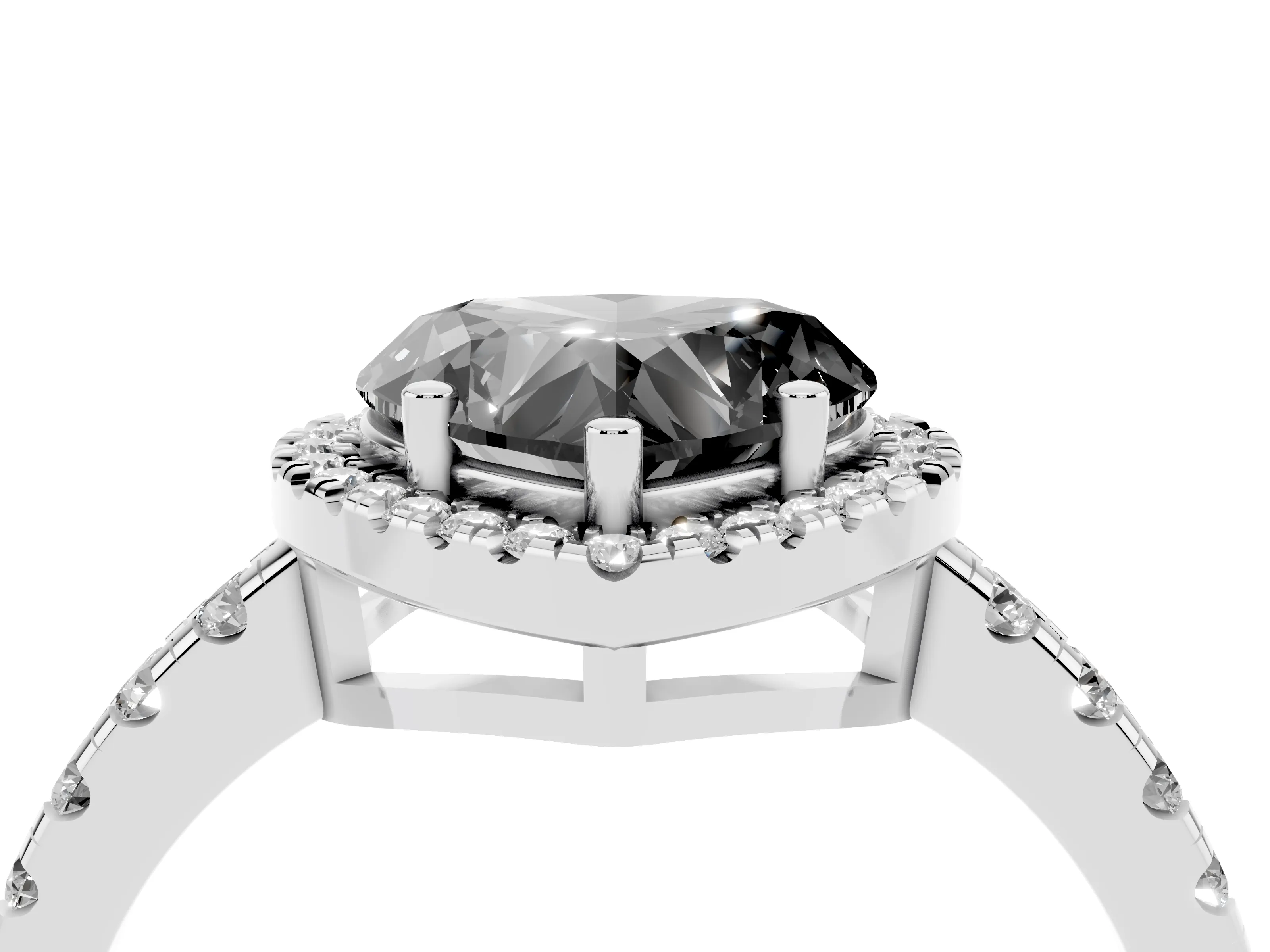 Fancy Black Heart Cut Diamond Halo Ring Set in Silver with Delicate Pavé Band and Prong Setting