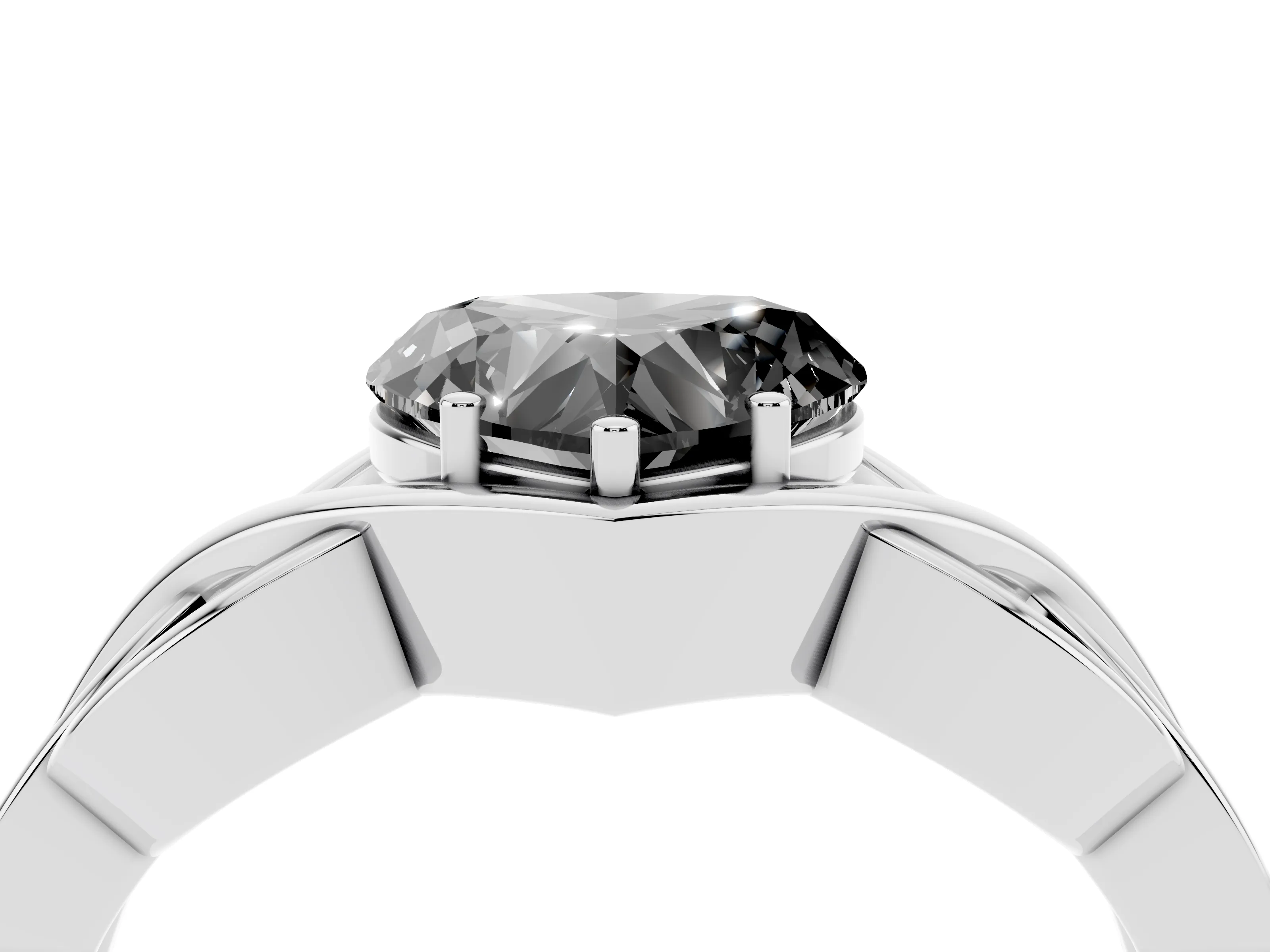 Fancy Black Heart Cut Diamond Solitaire Ring Set in Silver with Intertwined Band