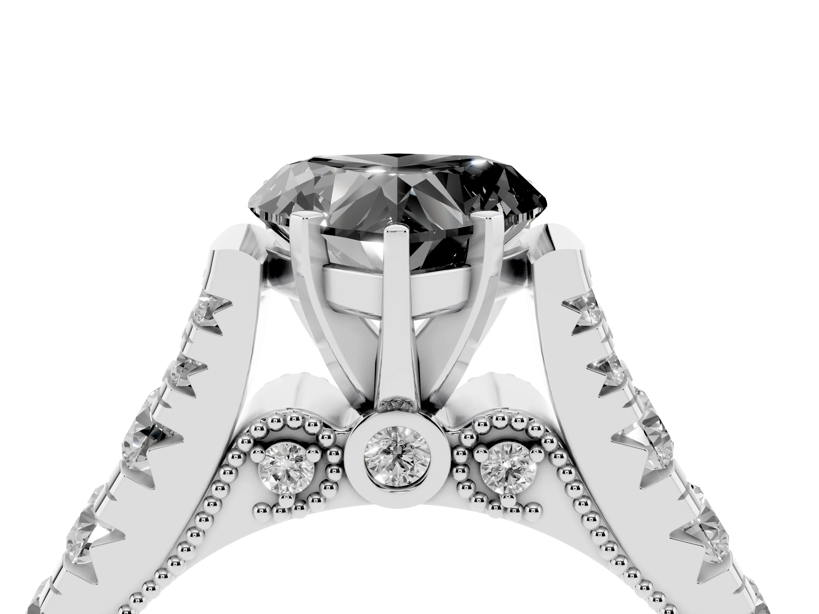 Fancy Black Heart Cut Diamond Classic Solitaire Ring Set in White gold with Pavé Band and Prong Setting