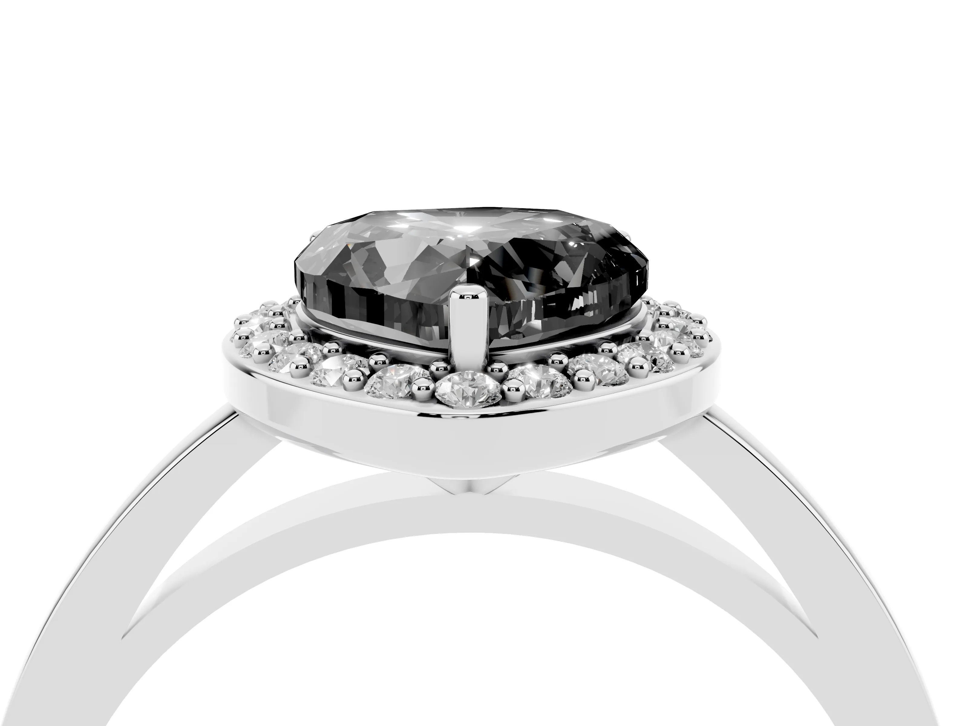 Fancy Black Heart Cut Diamond Halo Ring Set in Silver with Solitaire Band and Prong Setting