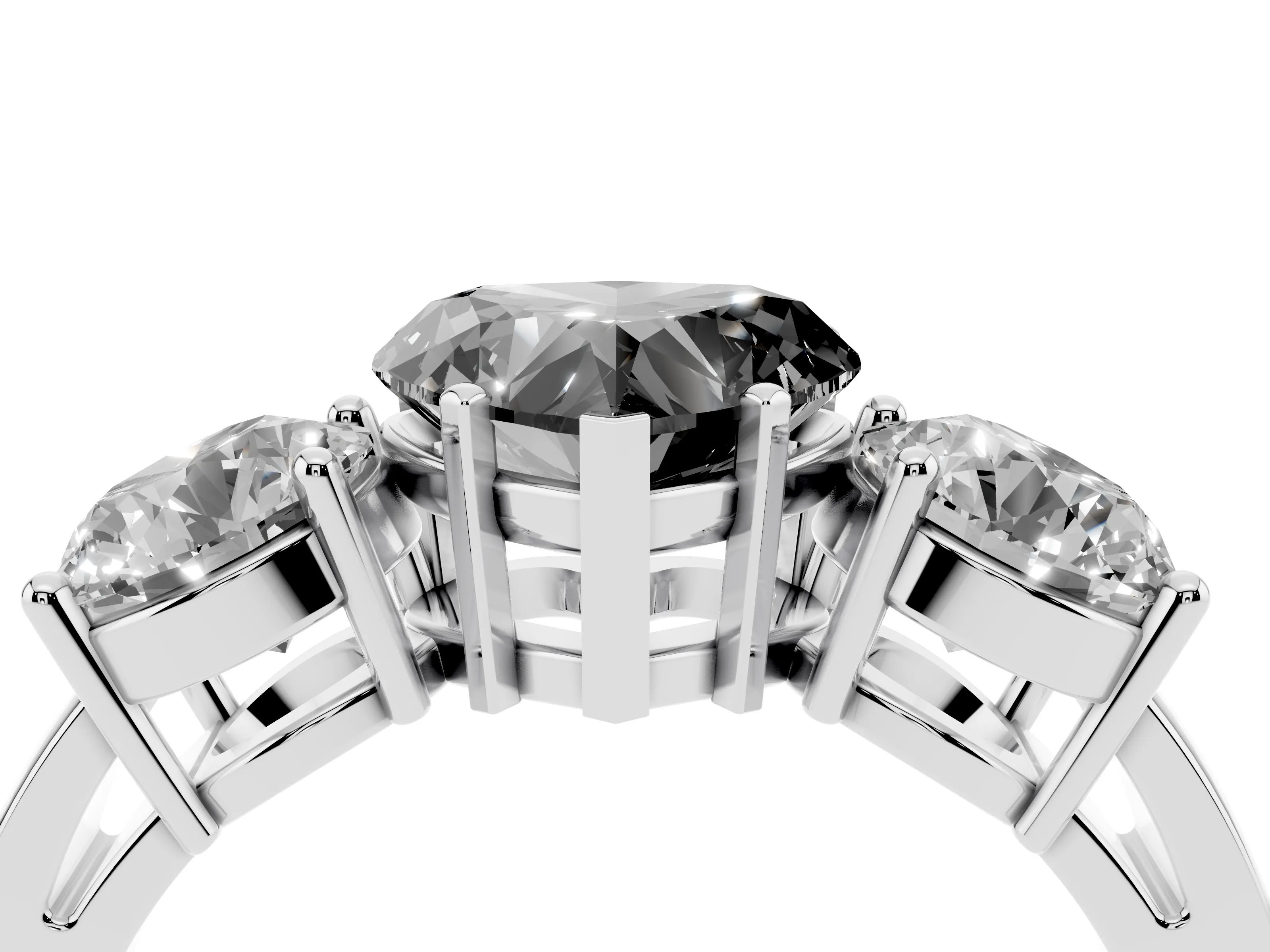 Fancy Black Heart Cut Diamond Three-Stone Ring Set in Silver with Round Side Stones and Classic Band