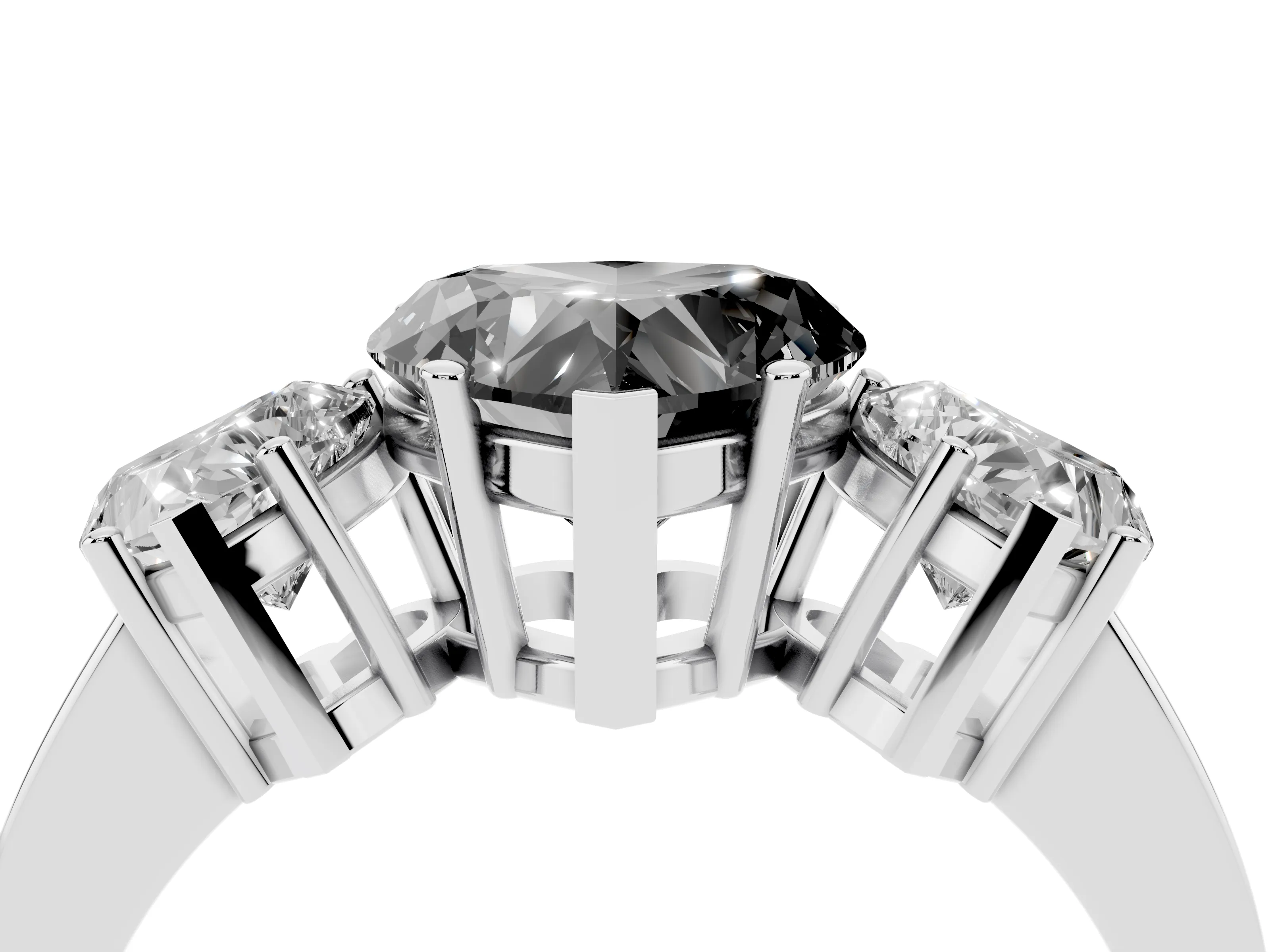 Fancy Black Heart Cut Diamond Three-Stone Engagement Ring Set in Silver with Flat Band