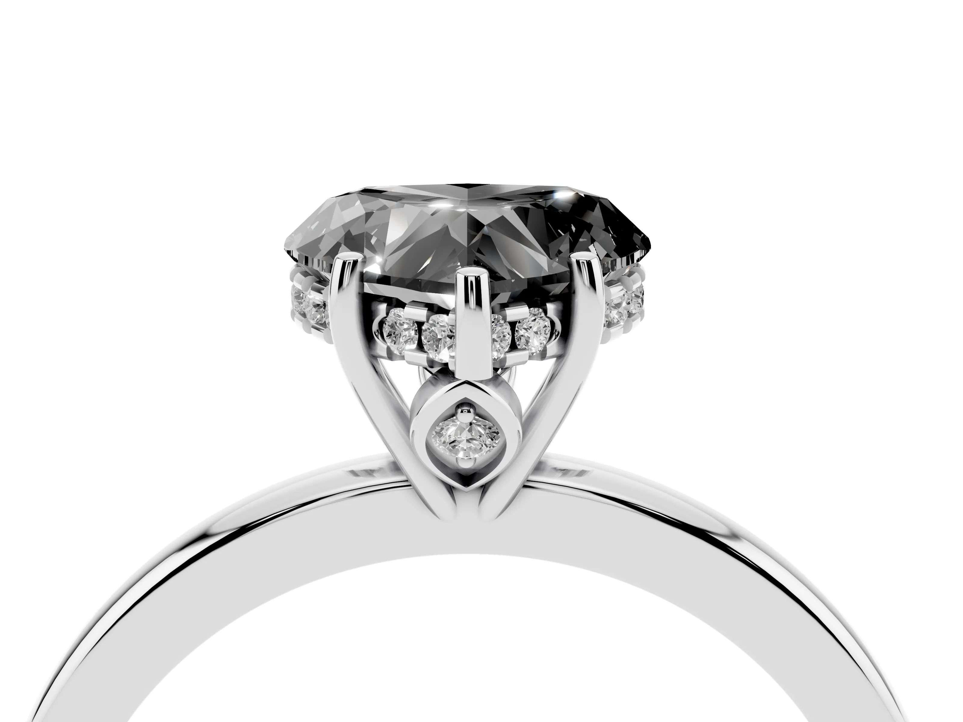 Fancy Black Heart Cut Diamond Solitaire Ring Set in Platinum with Plain Band and Prong Setting