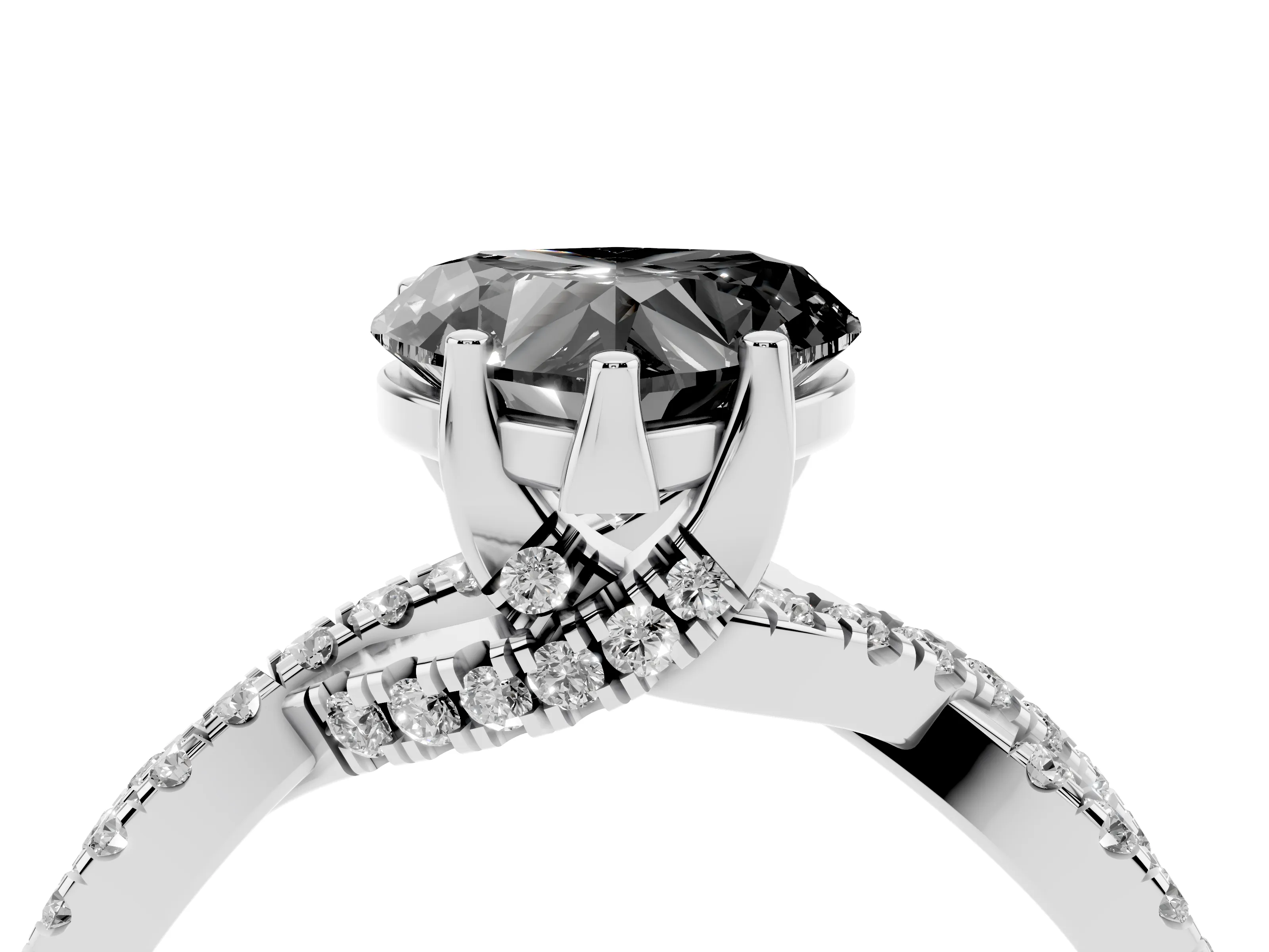 Fancy Black Heart Cut Diamond Twist Pavé Solitaire Engagement Ring Set in Silver with Prong Setting