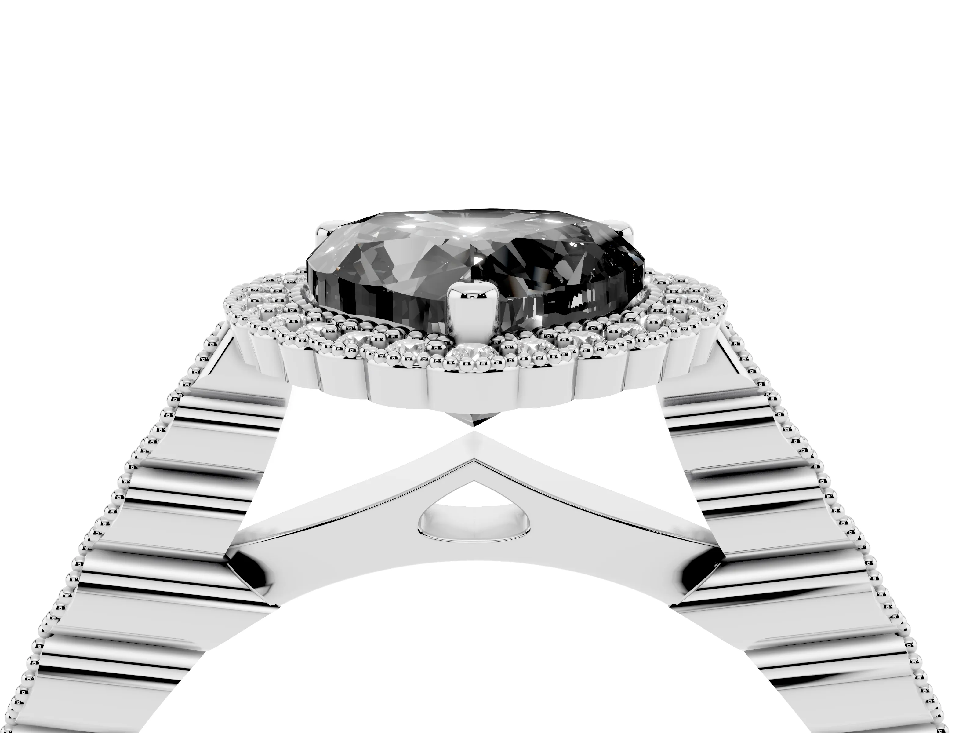 Fancy Black Heart Cut Diamond Halo Ring Set in Platinum with Pavé Milgrain Band