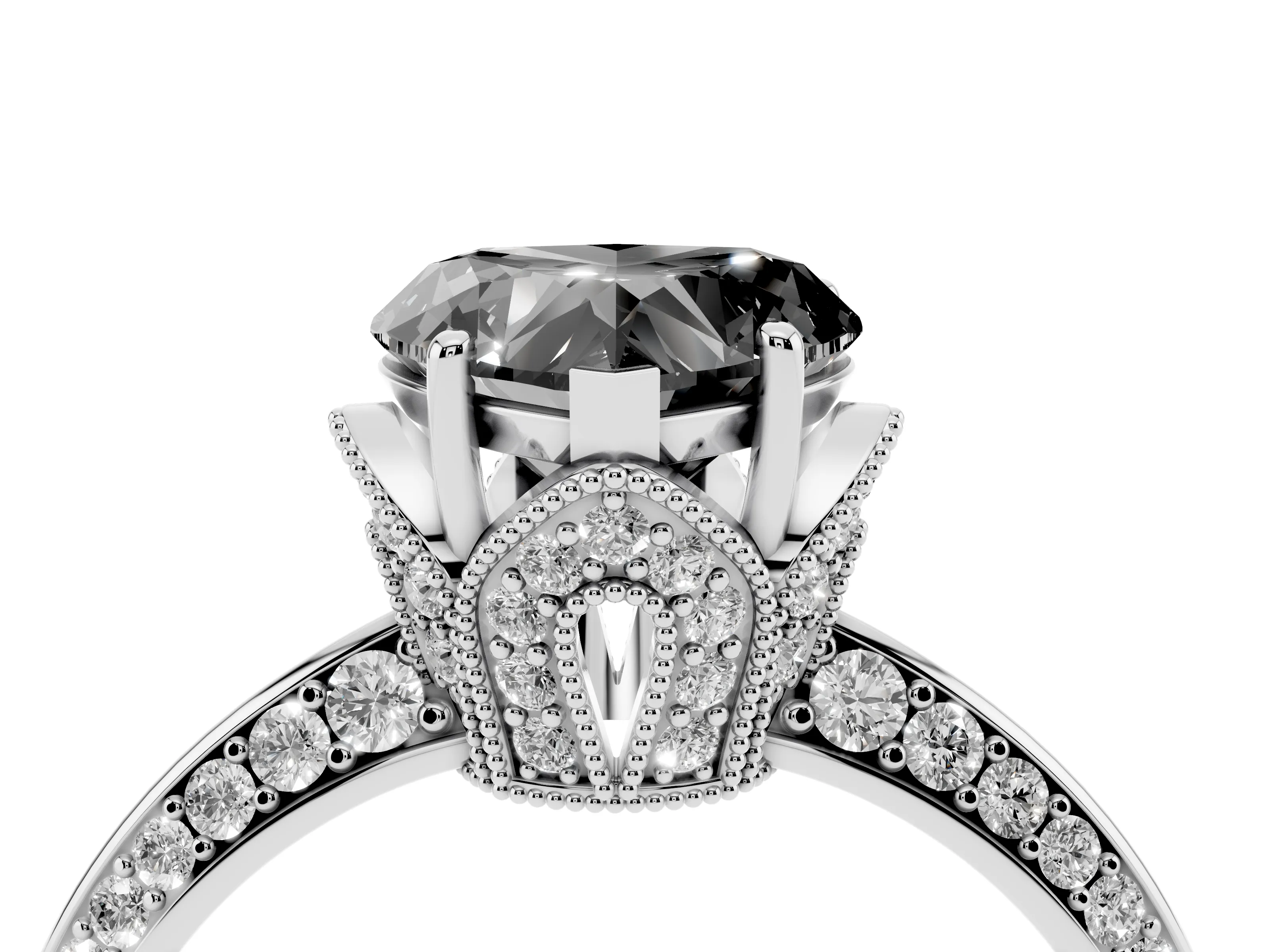 Fancy Black Heart Cut Diamond Solitaire Engagement Ring Set in Silver with Pavé Split Shank and Prong Setting