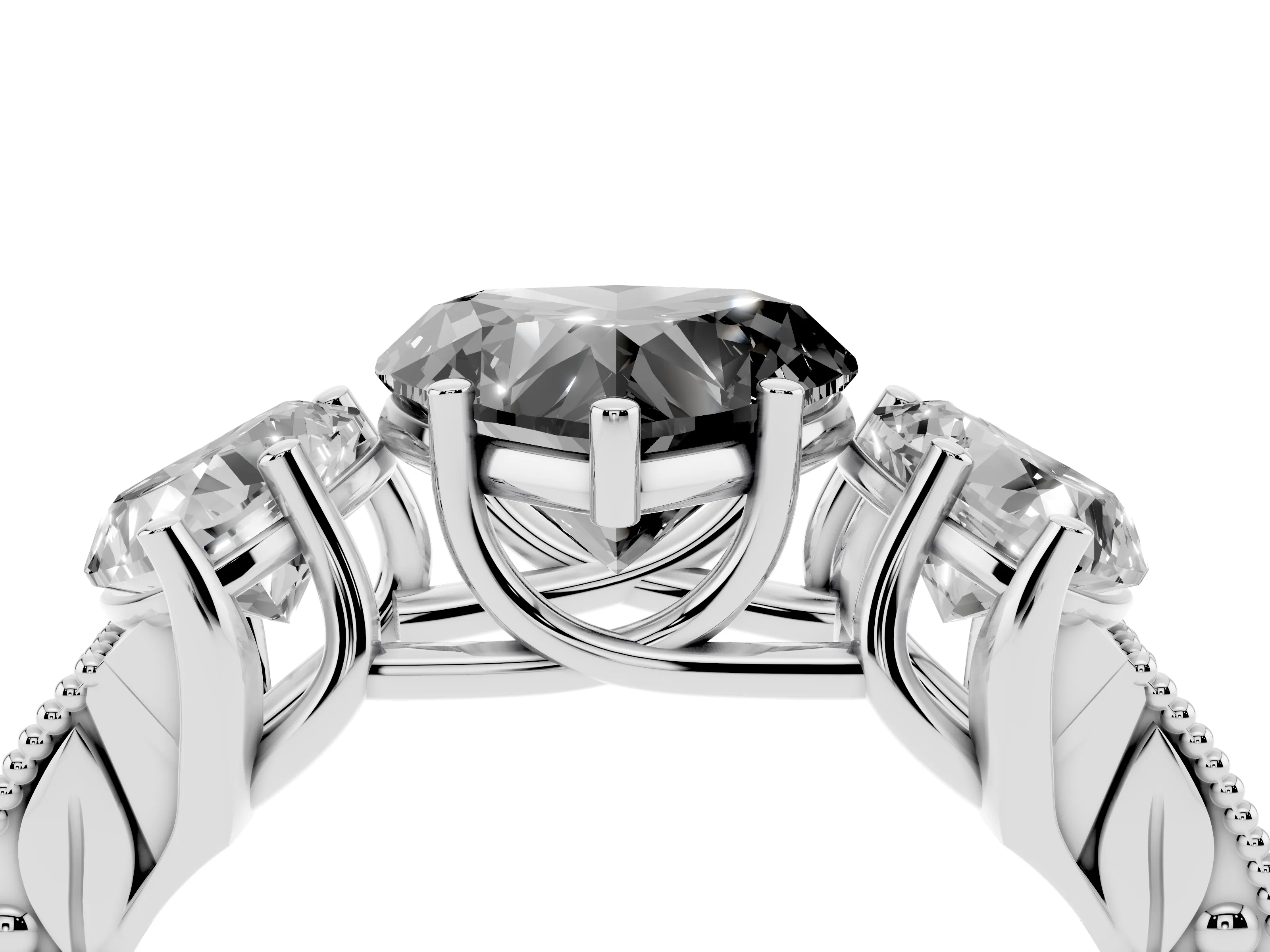 Fancy Black Heart Cut Diamond Three-Stone Engagement Ring Set in Silver with Milgrain Pavé Band