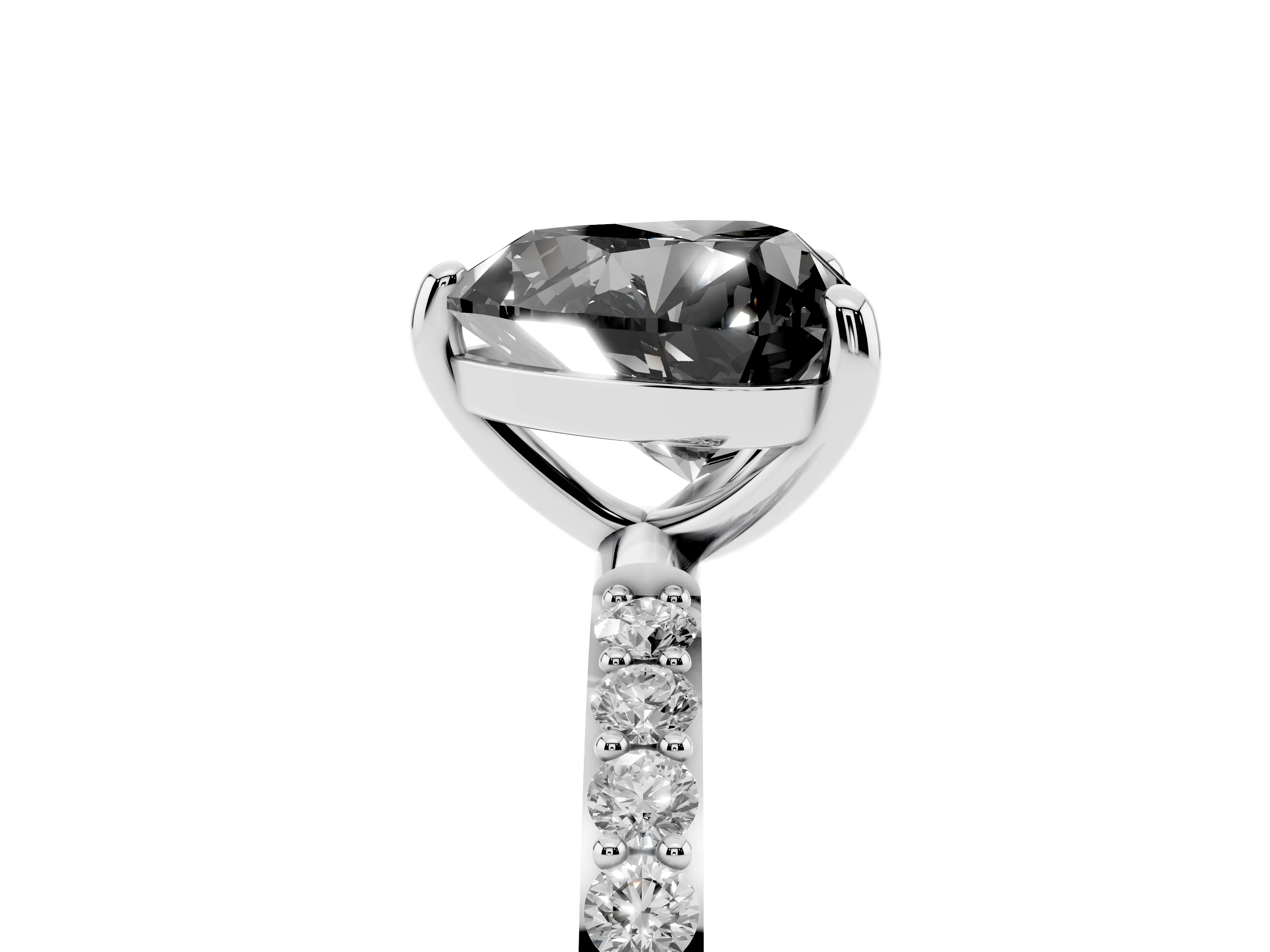 Fancy Black Heart Cut Diamond Solitaire Ring Set in Platinum with Round Pavé Band and Prong Setting