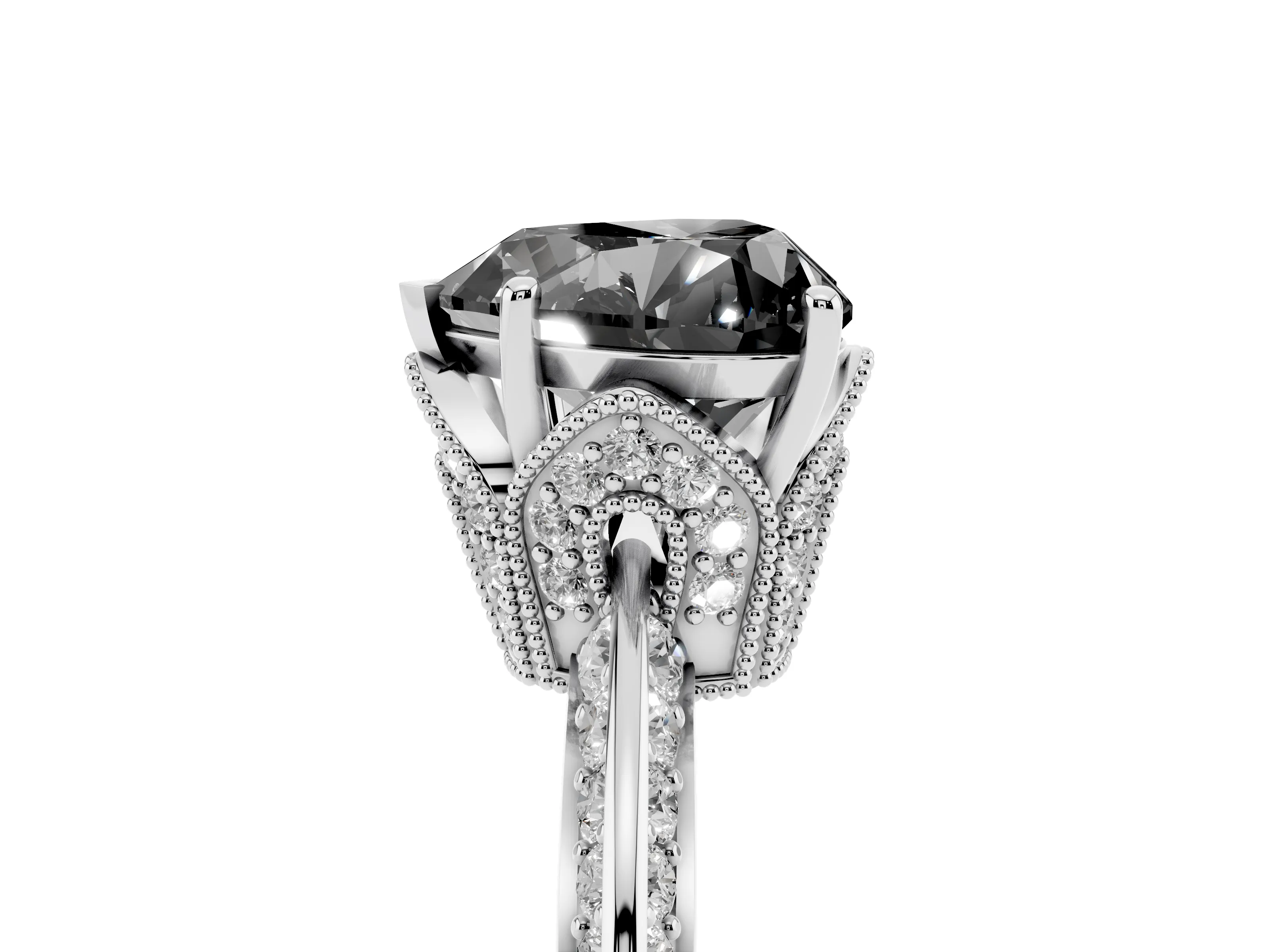 Fancy Black Heart Cut Diamond Solitaire Engagement Ring Set in Silver with Pavé Split Shank and Prong Setting