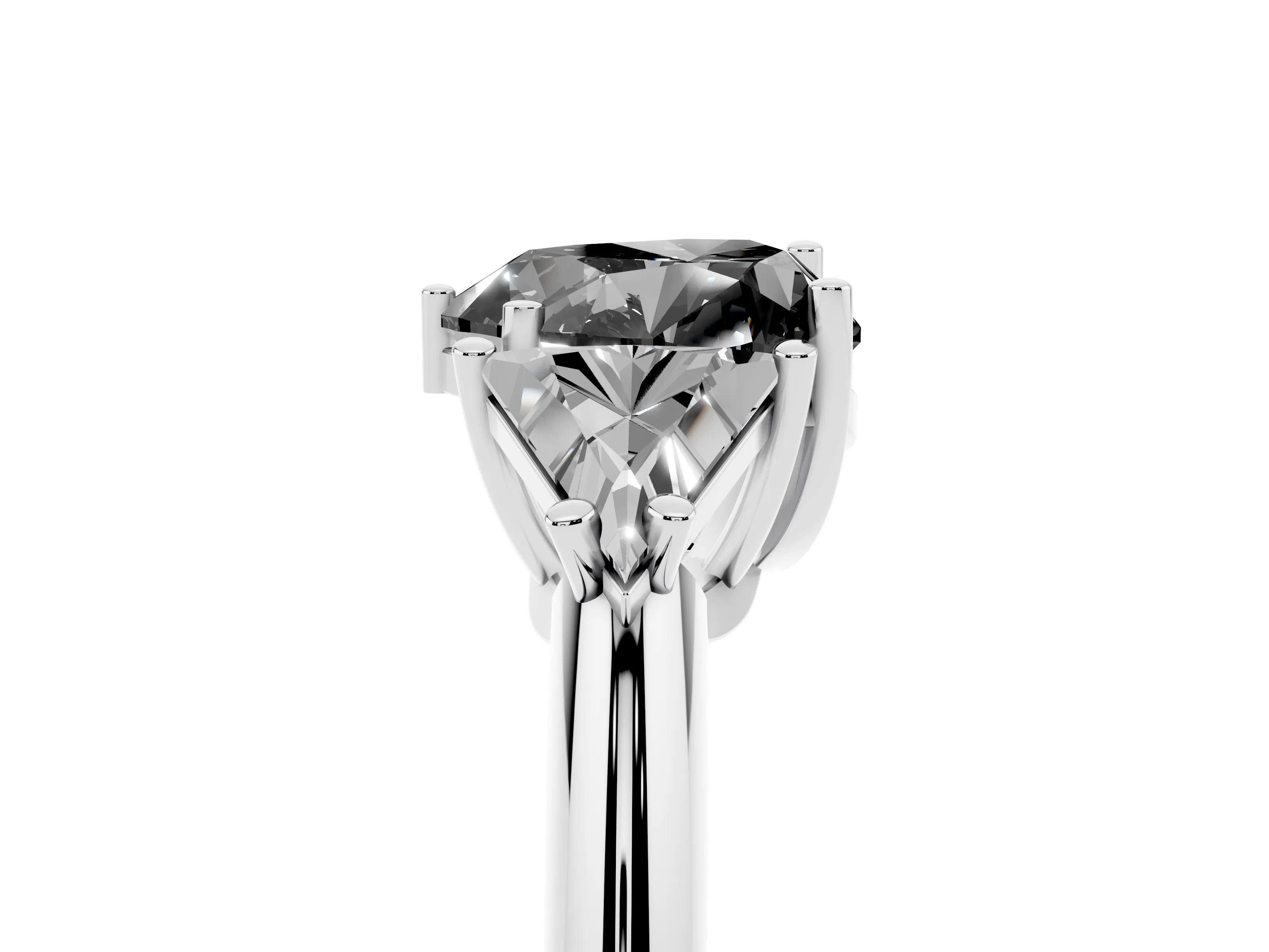 Fancy Black Heart Cut Diamond Three-Stone Engagement Ring Set in Silver with Trillion Side Stones
