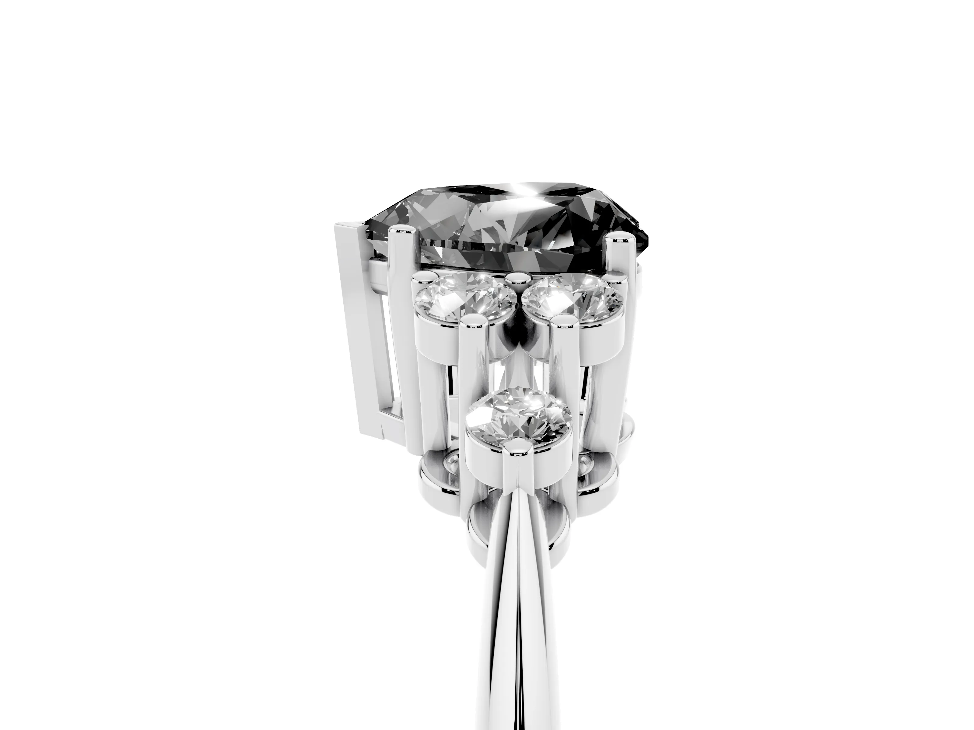 Fancy Black Heart Cut Diamond Cluster Ring Set in Silver with Plain Band and Prong Setting