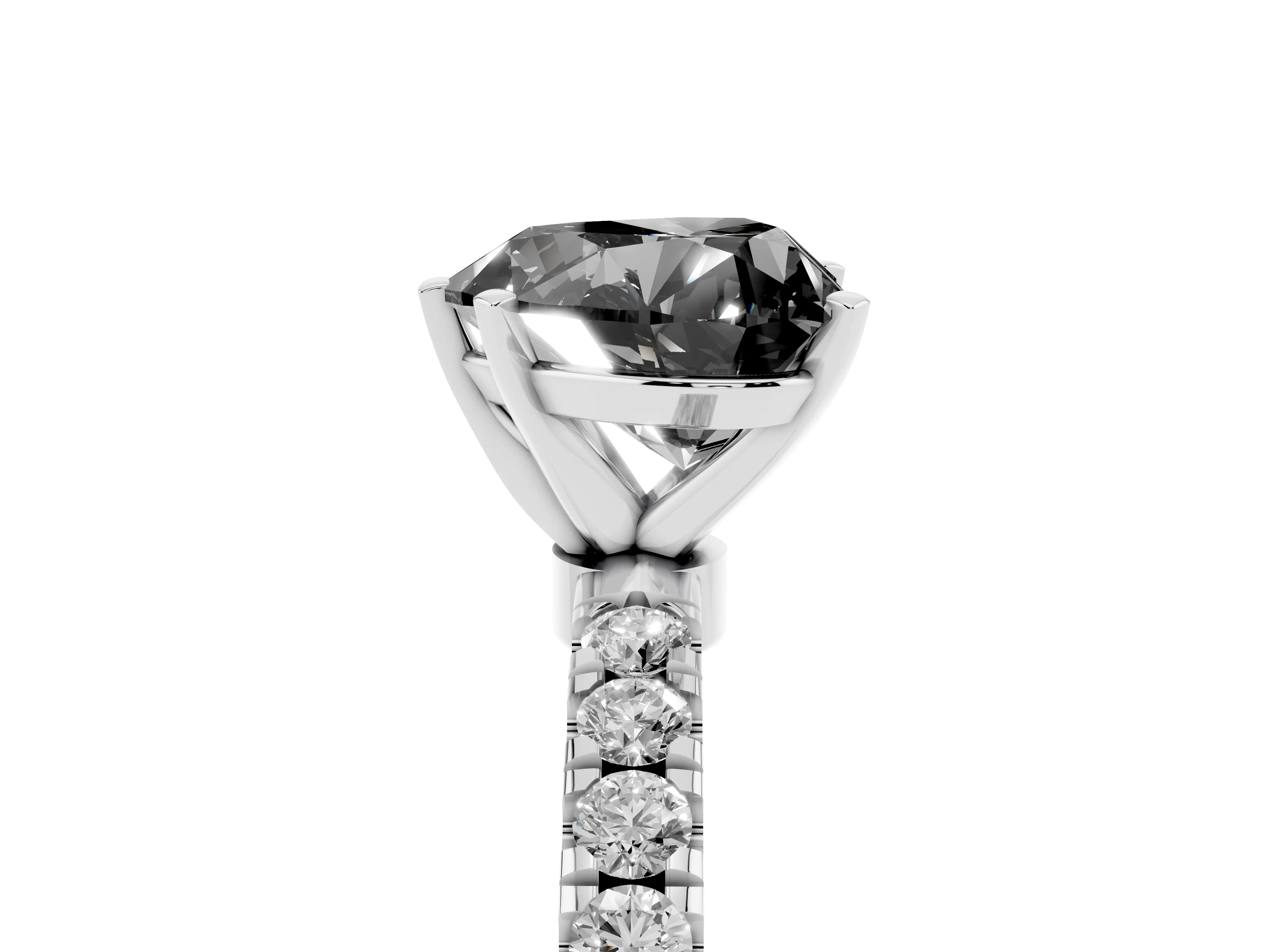 Fancy Black Heart Cut Diamond Solitaire Ring Set in Platinum with Pavé Accents and Prong Setting