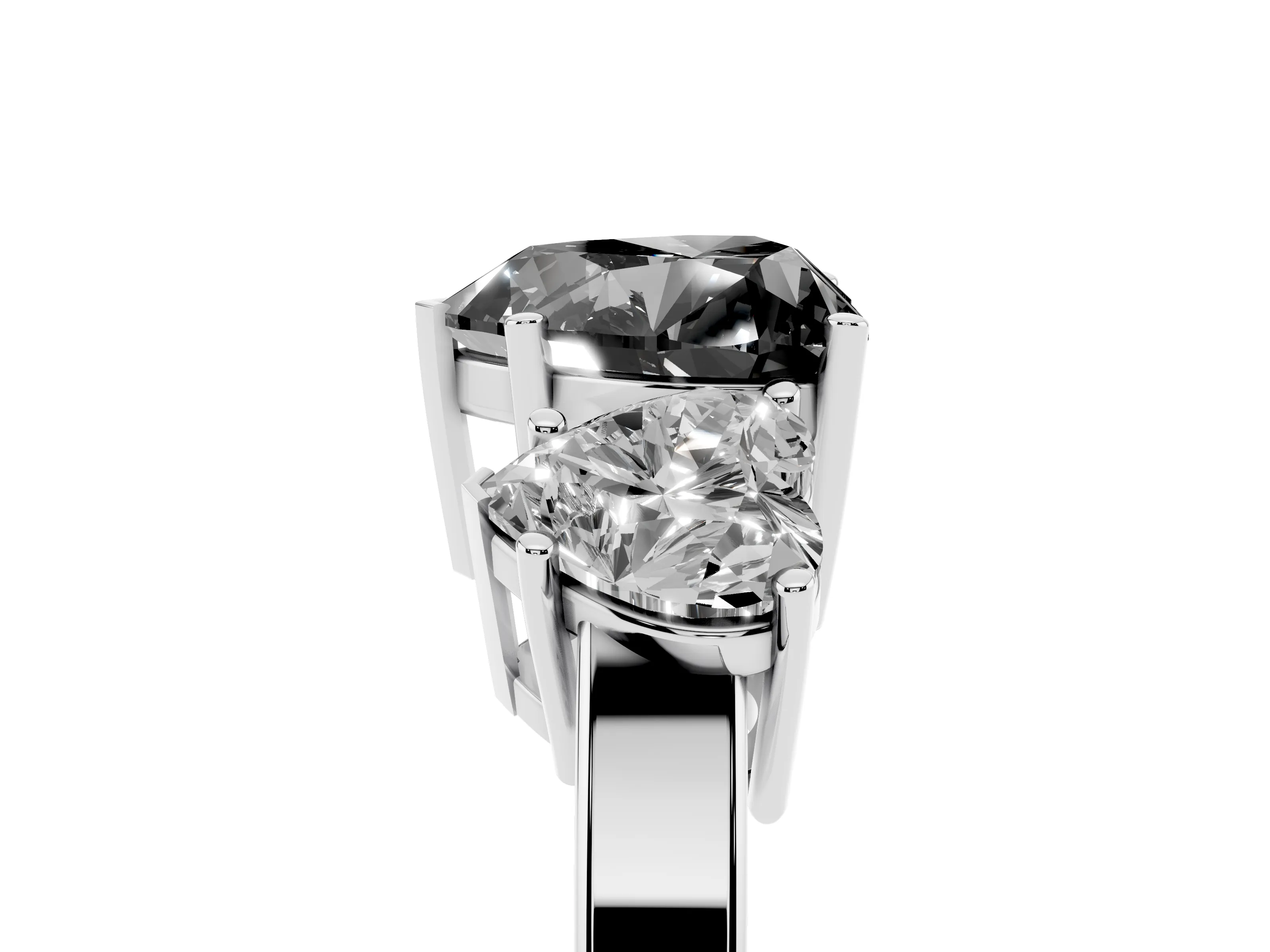 Fancy Black Heart Cut Diamond Three-Stone Engagement Ring Set in Silver with Flat Band