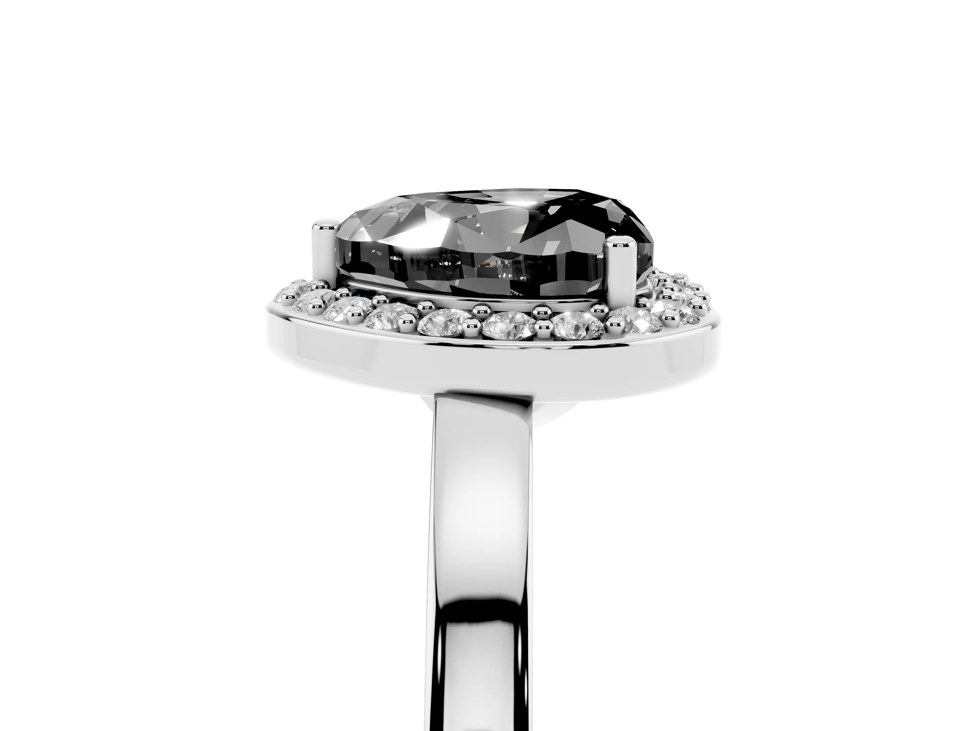 Fancy Black Heart Cut Diamond Halo Ring Set in Silver with Solitaire Band and Prong Setting
