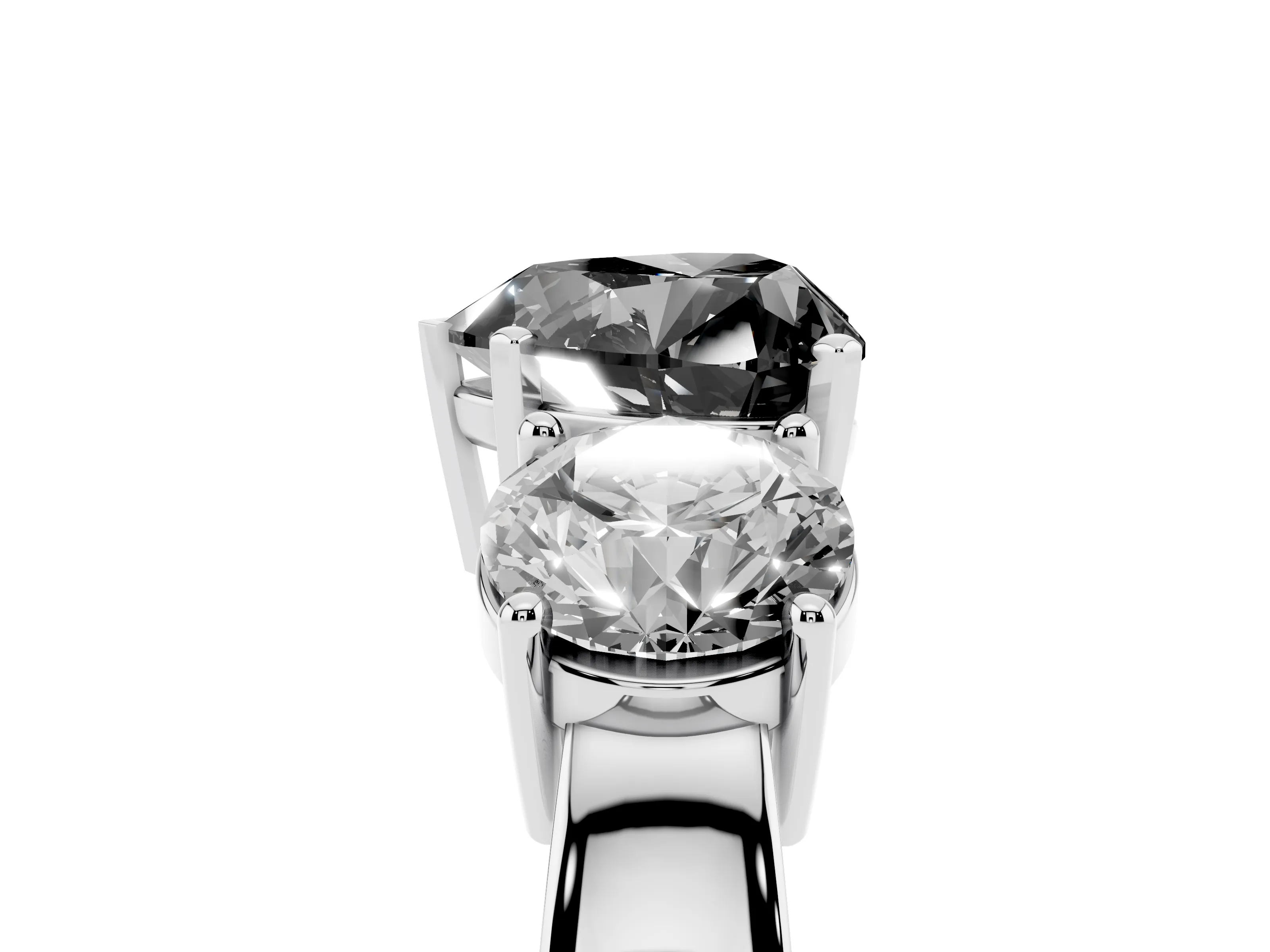 Fancy Black Heart Cut Diamond Three-Stone Ring Set in Silver with Round Side Stones and Classic Band