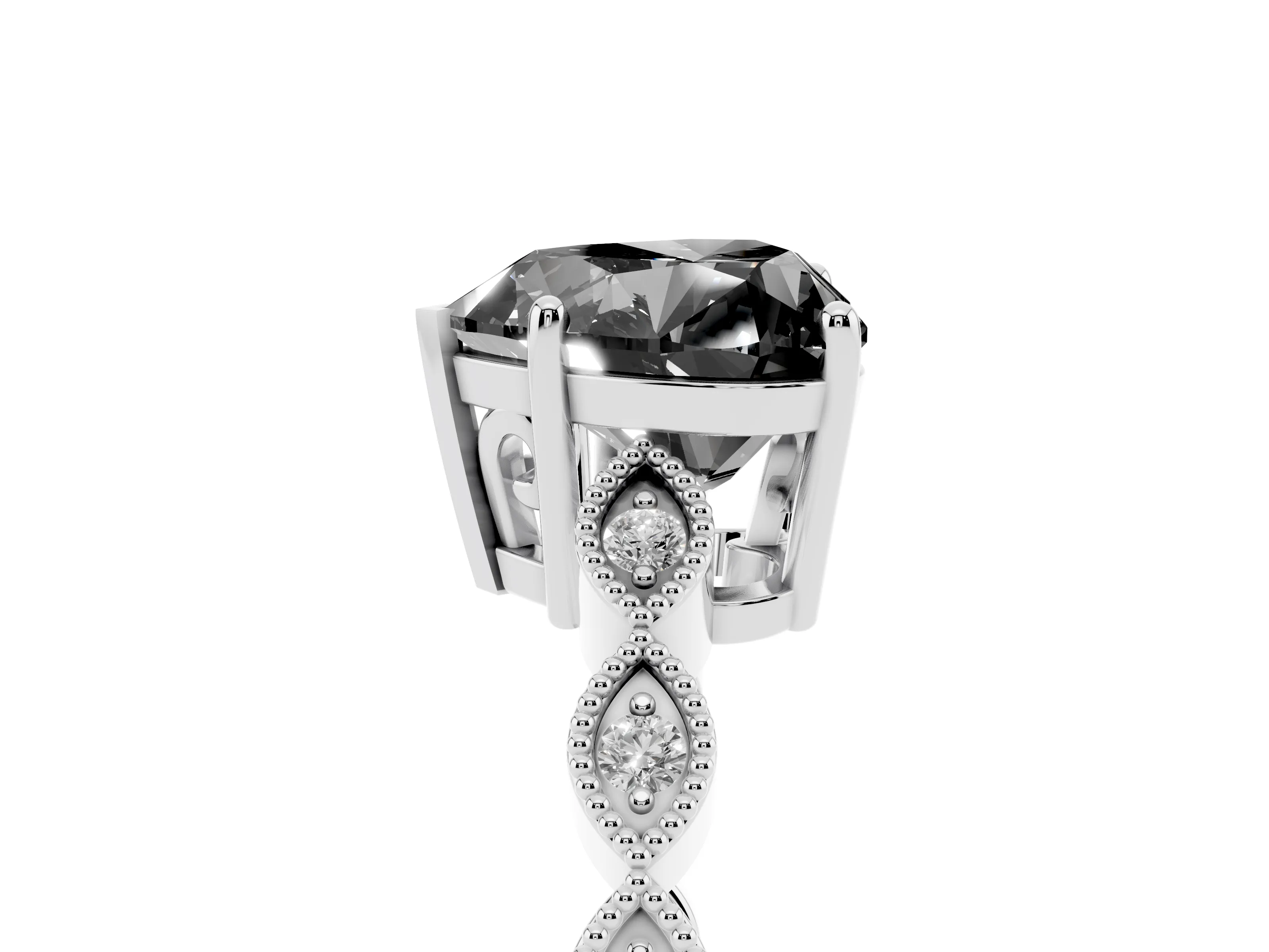 Fancy Black Heart Cut Diamond Solitaire Ring Set in Silver with Infinity Twist Pavé Band