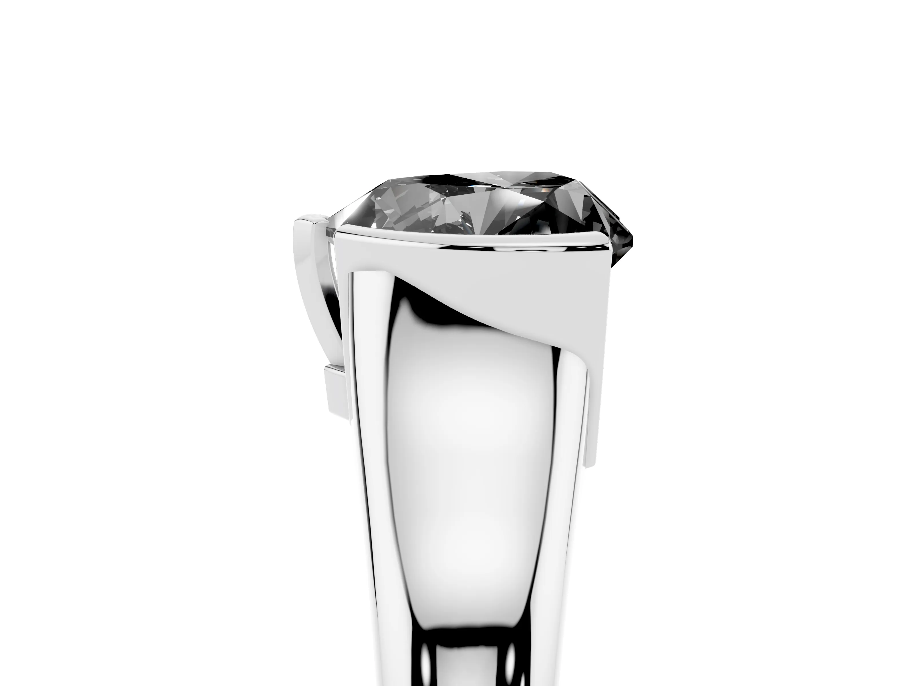 Fancy Black Heart Cut Diamond Solitaire Tension Set Ring Set in Silver with Split Shank Band