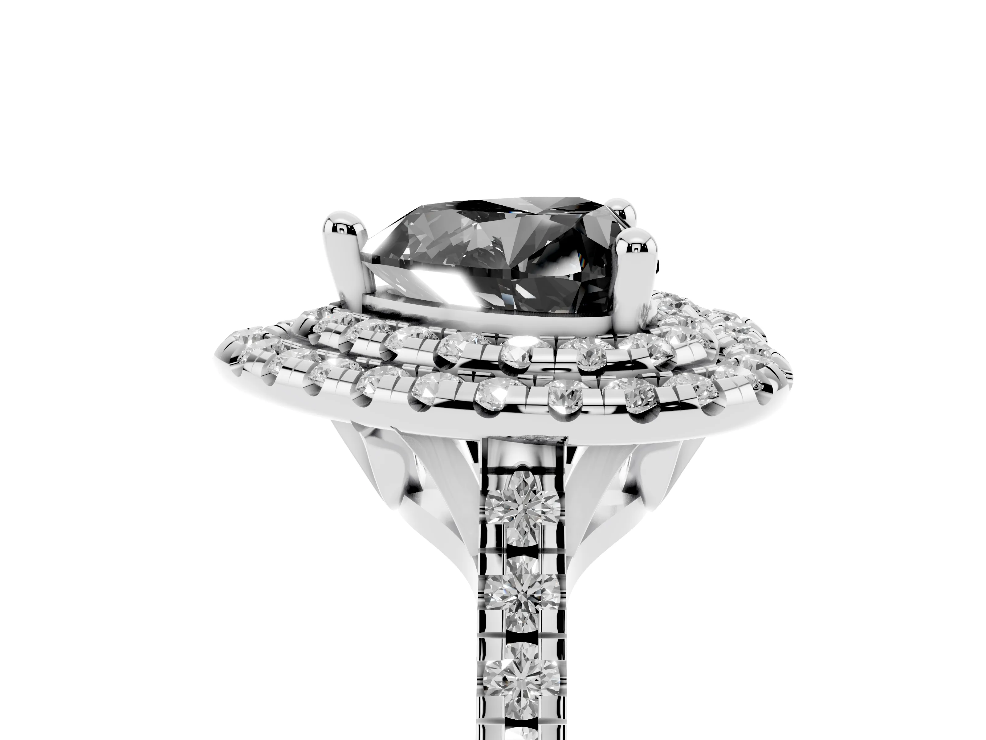 Fancy Black Heart Cut Diamond Double Halo Statement Ring Set in Silver with Pavé Band