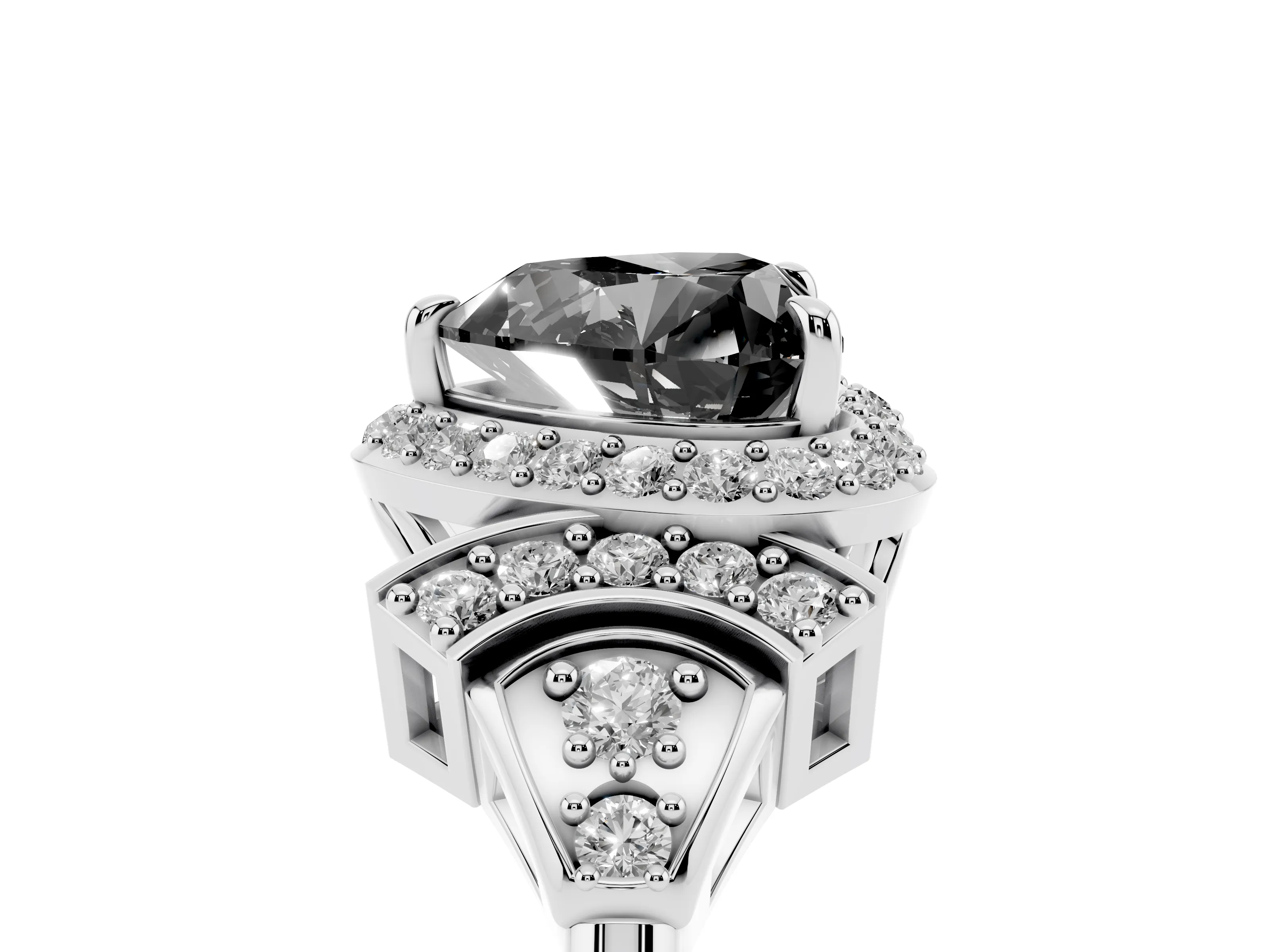 Fancy Black Heart Cut Diamond Halo Engagement Ring Set in White gold with Accent Stone Split Shank