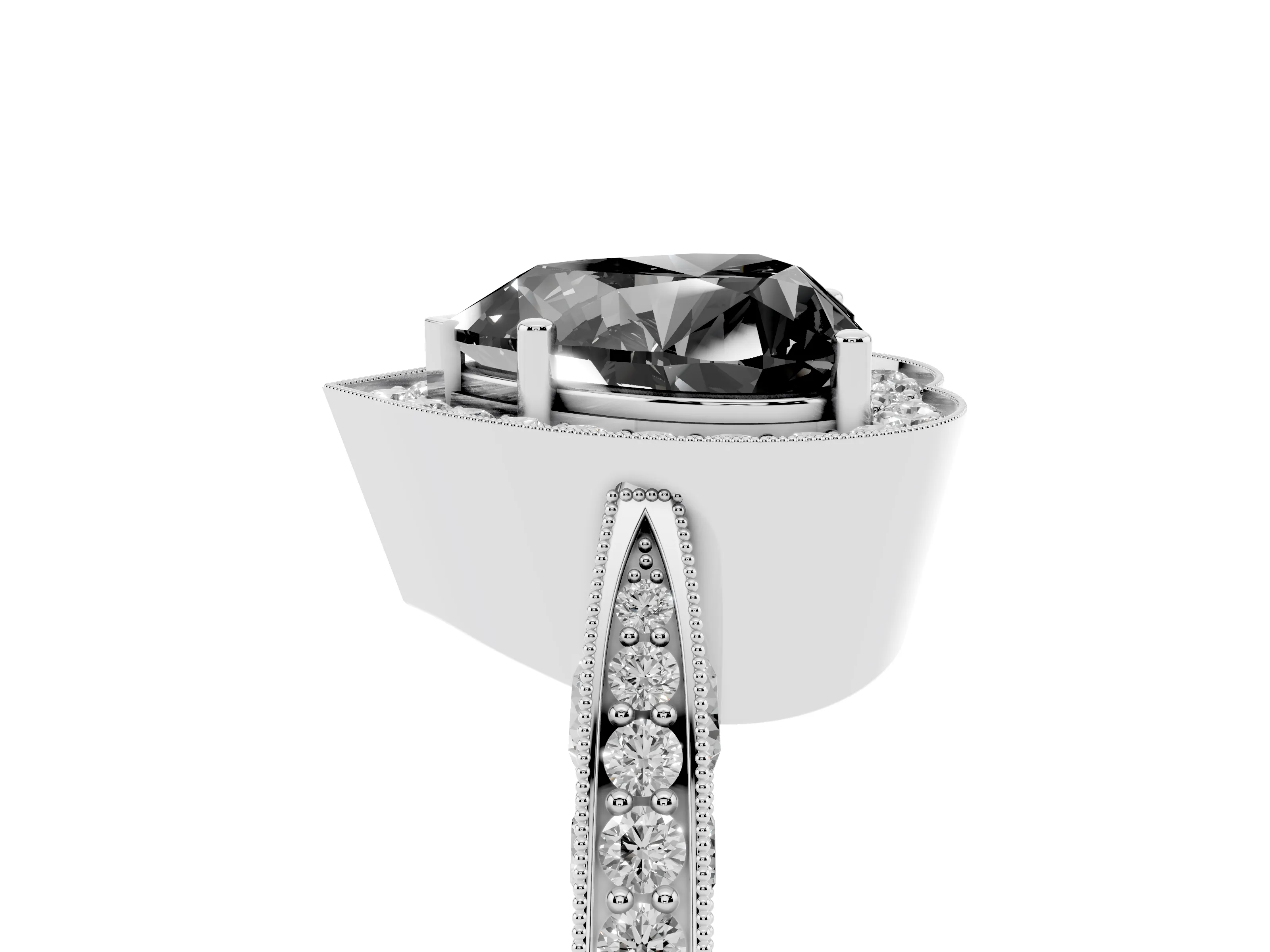 Fancy Black Heart Cut Diamond Halo Engagement Ring Set in Silver with Accent Split Shank Band