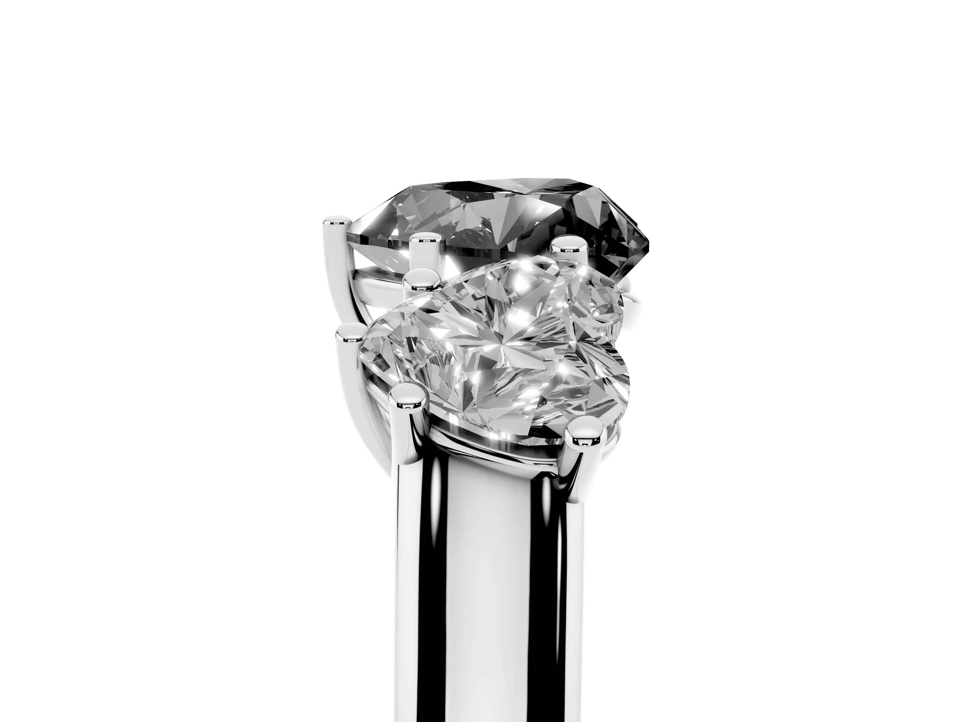 Fancy Black Heart Cut Diamond Three-Stone Ring Set in Platinum with Plain Polished Band