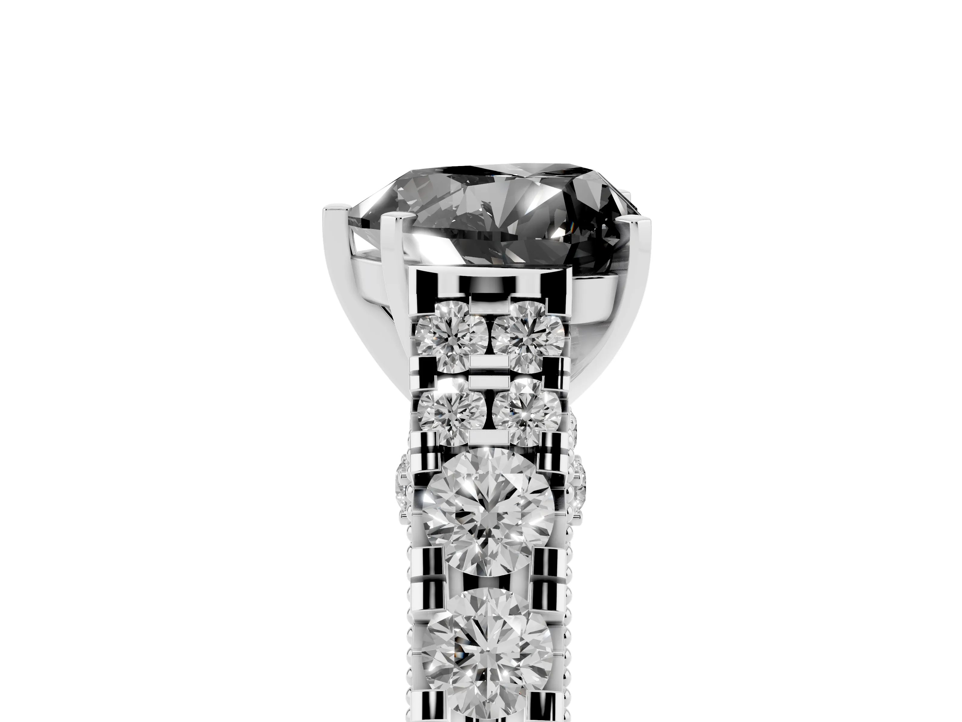 Fancy Black Heart Cut Diamond Classic Solitaire Ring Set in White gold with Pavé Band and Prong Setting