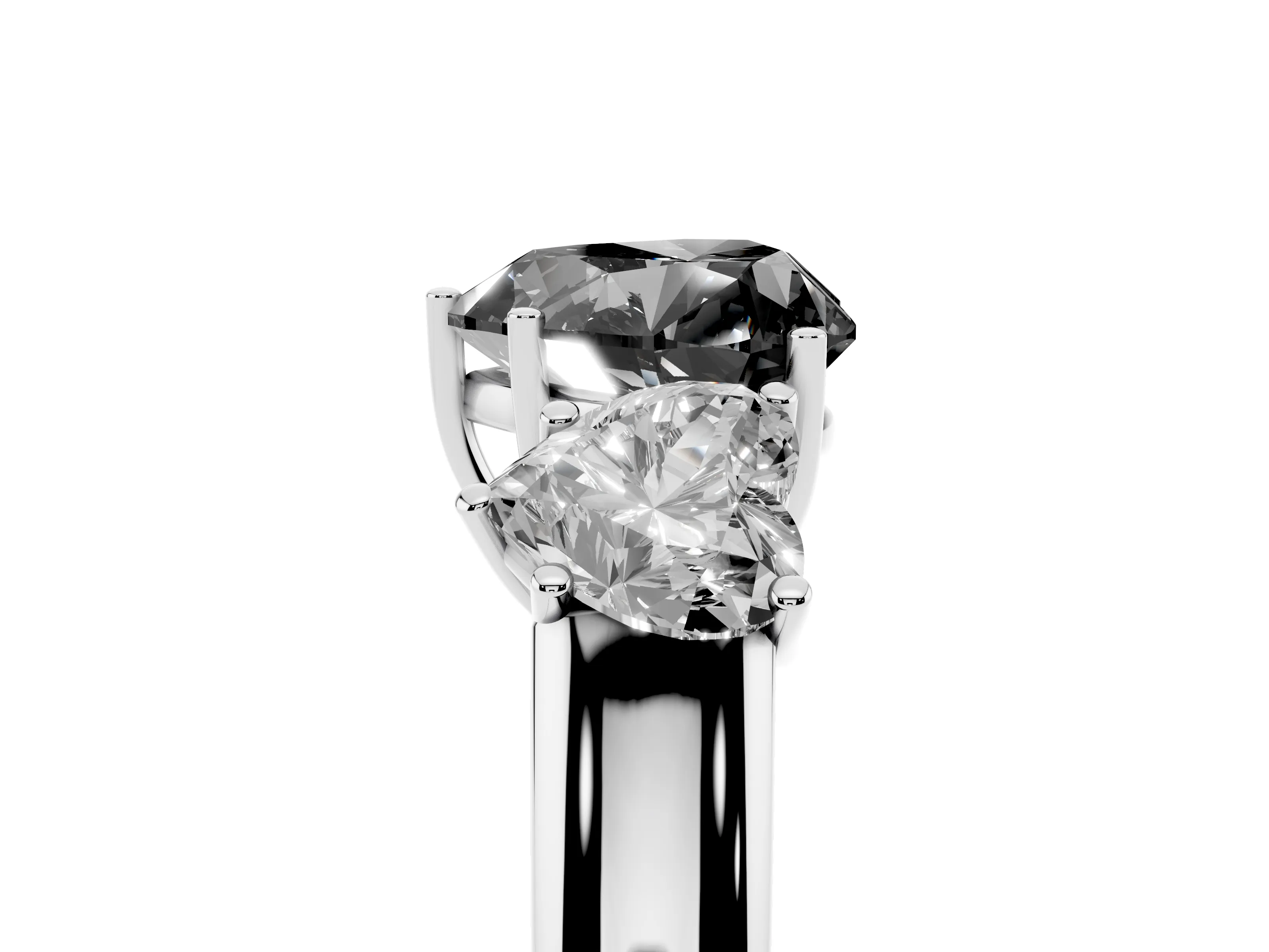 Fancy Black Three-Stone Heart Cut Diamond Ring Set in Silver with Matching Prong Settings and Plain Band
